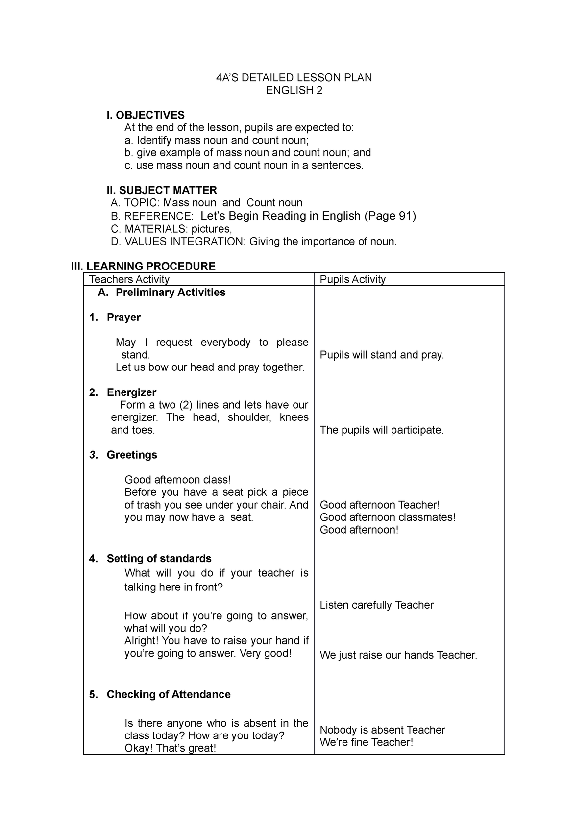 AII Lesson PLAN - Demo teaching - 4A’S DETAILED LESSON PLAN ENGLISH 2 I ...