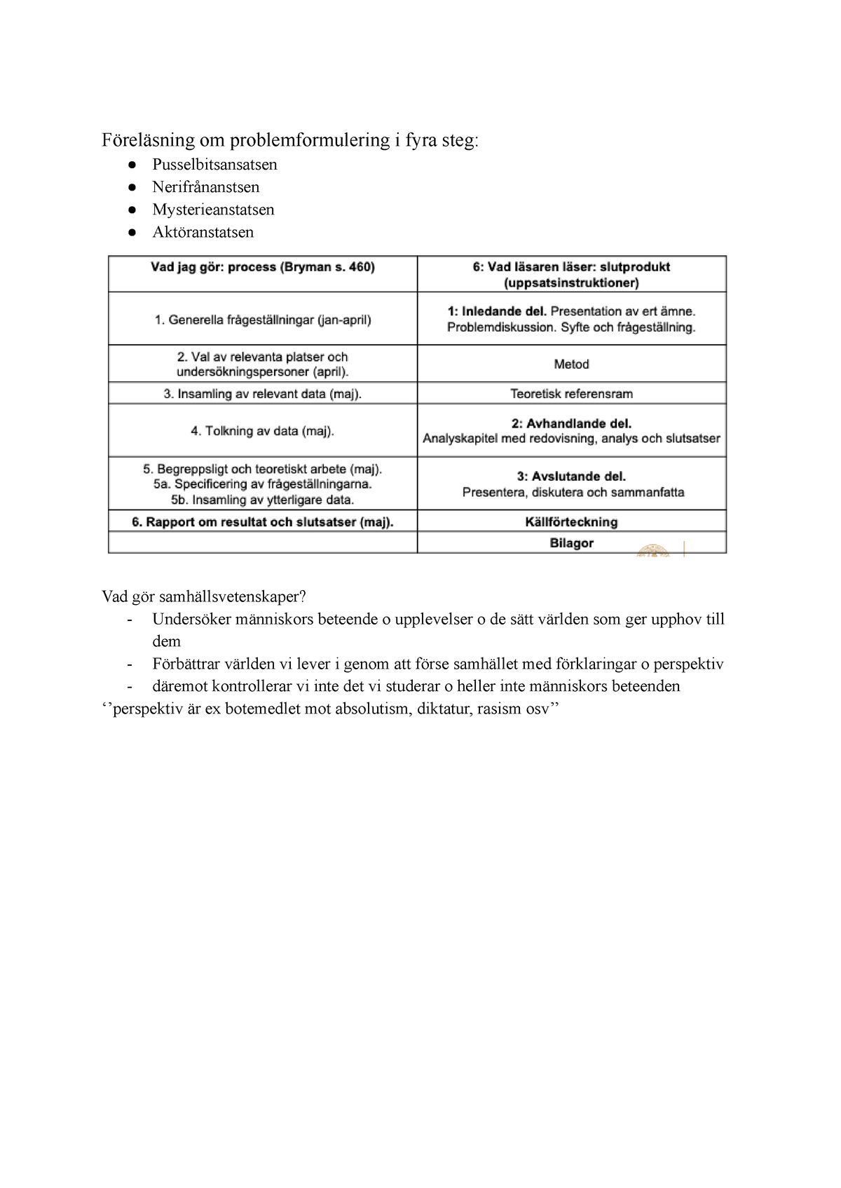 Föreläsningar Kvalitativ Metod För Kursen Metod Och Analytisk Färdighet ...