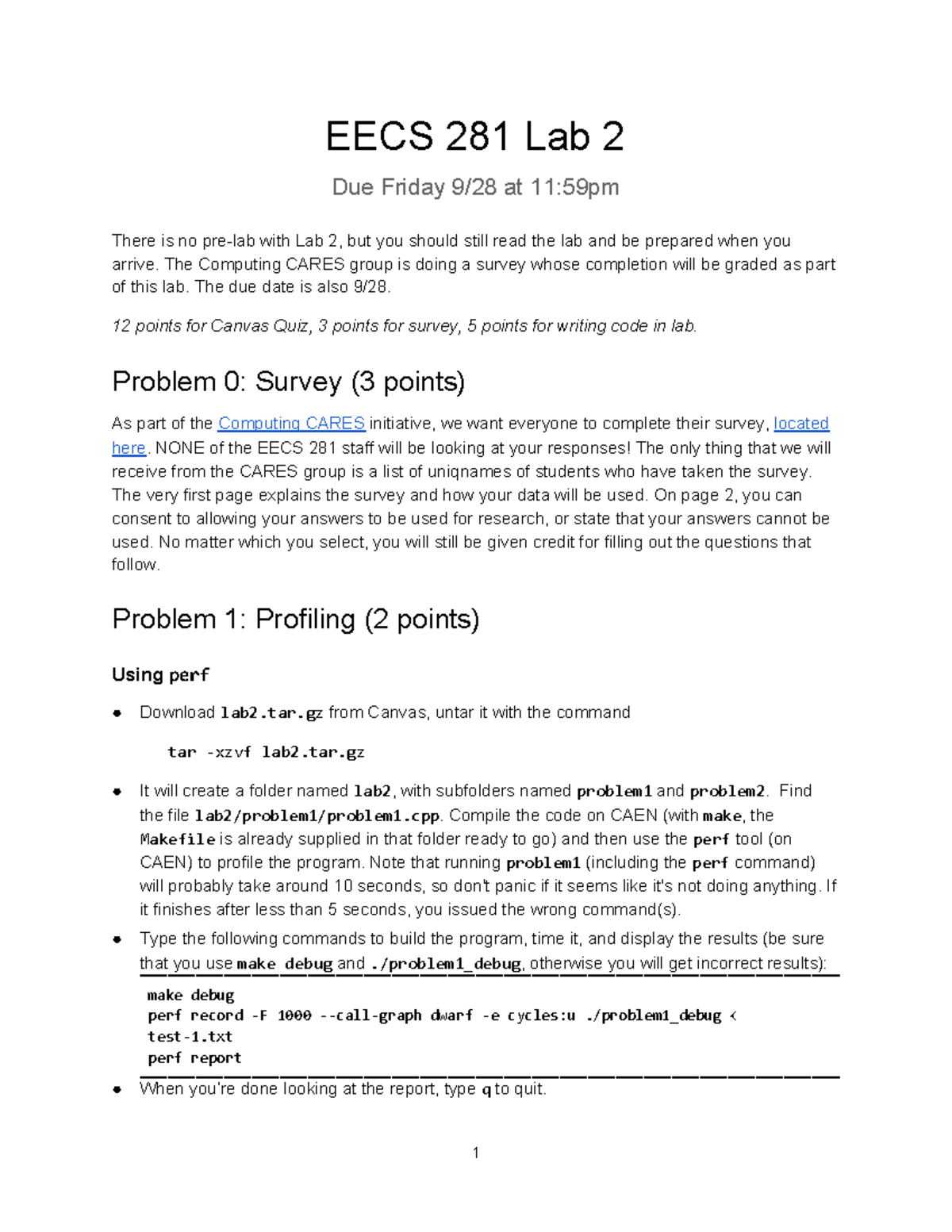 Lab 2 Assignment - EECS 281 Lab 2 Due Friday At 11:59pm There Is No ...