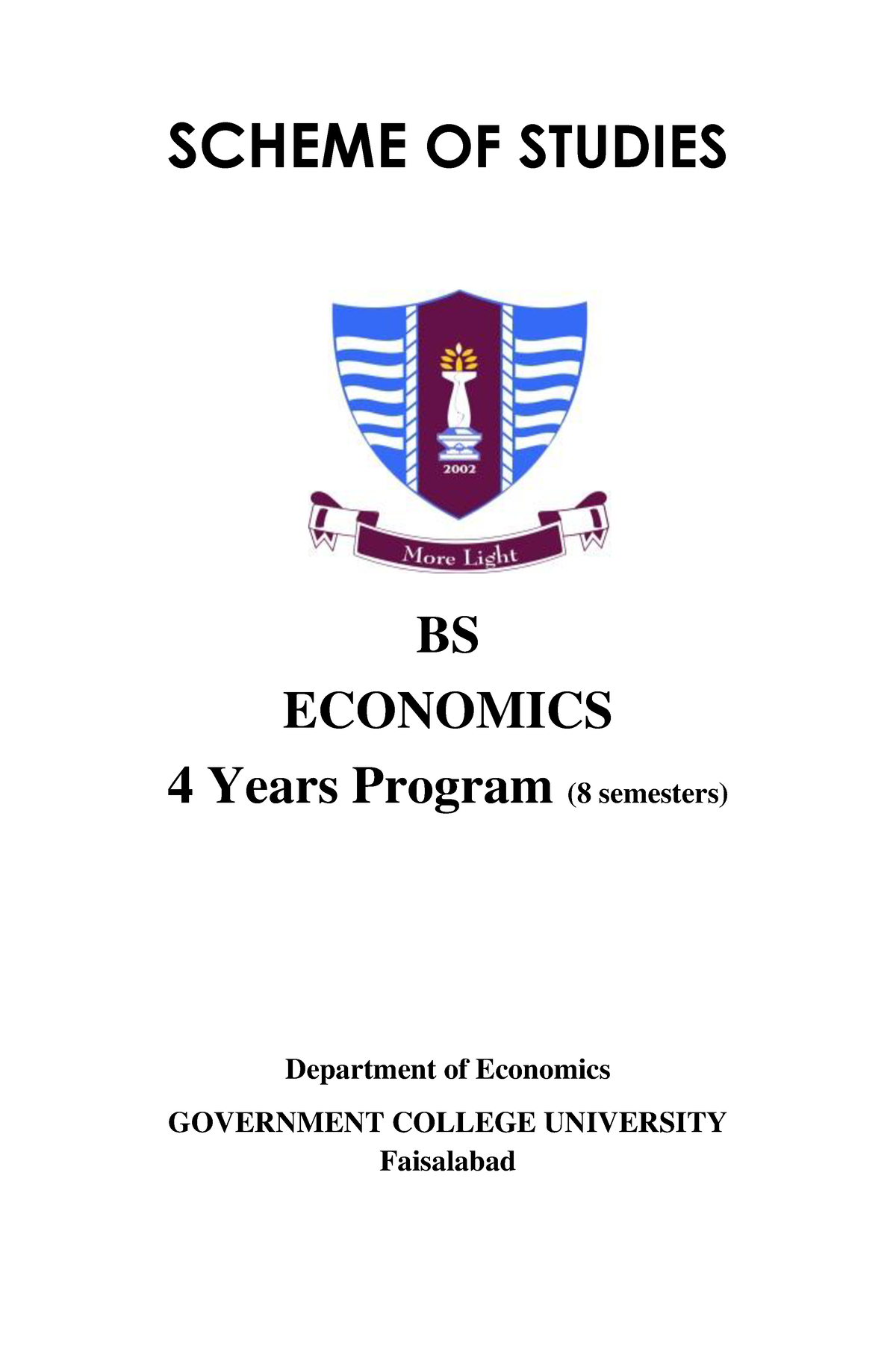 BS Economics - Lecture Notes 1,3 - SCHEME OF STUDIES BS ECONOMICS 4 ...