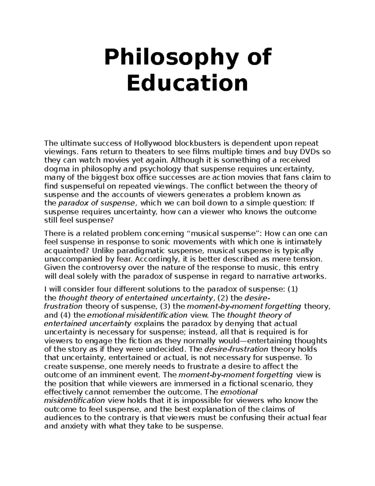 The Paradox of Suspense - Philosophy of Education The ultimate success ...