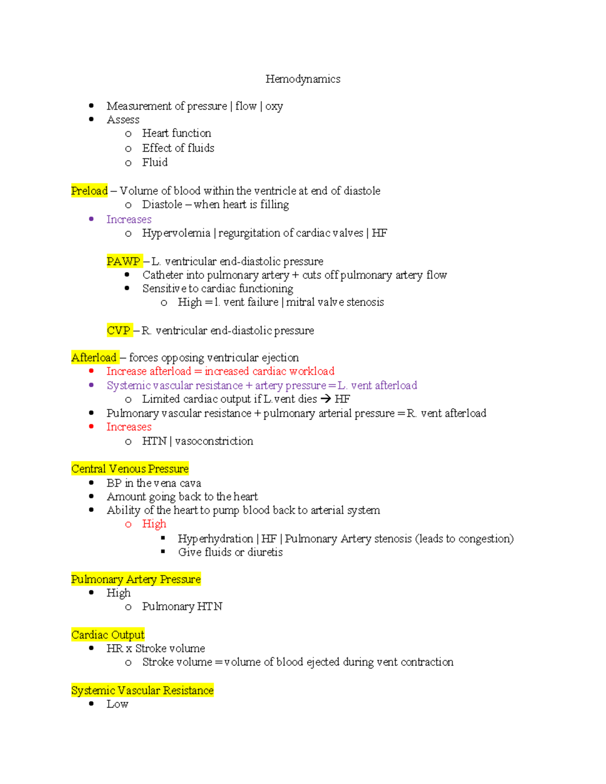 Hemodynamics review notes - Hemodynamics Measurement of pressure | flow ...
