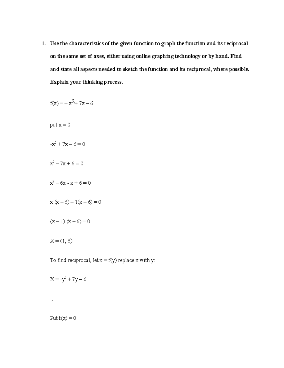 Unit 1 maths part 2 - Use the characteristics of the given function to ...