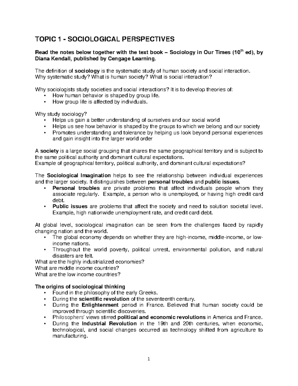 Chapter 1 - Sociological Perspectives - 1 TOPIC 1 - SOCIOLOGICAL ...