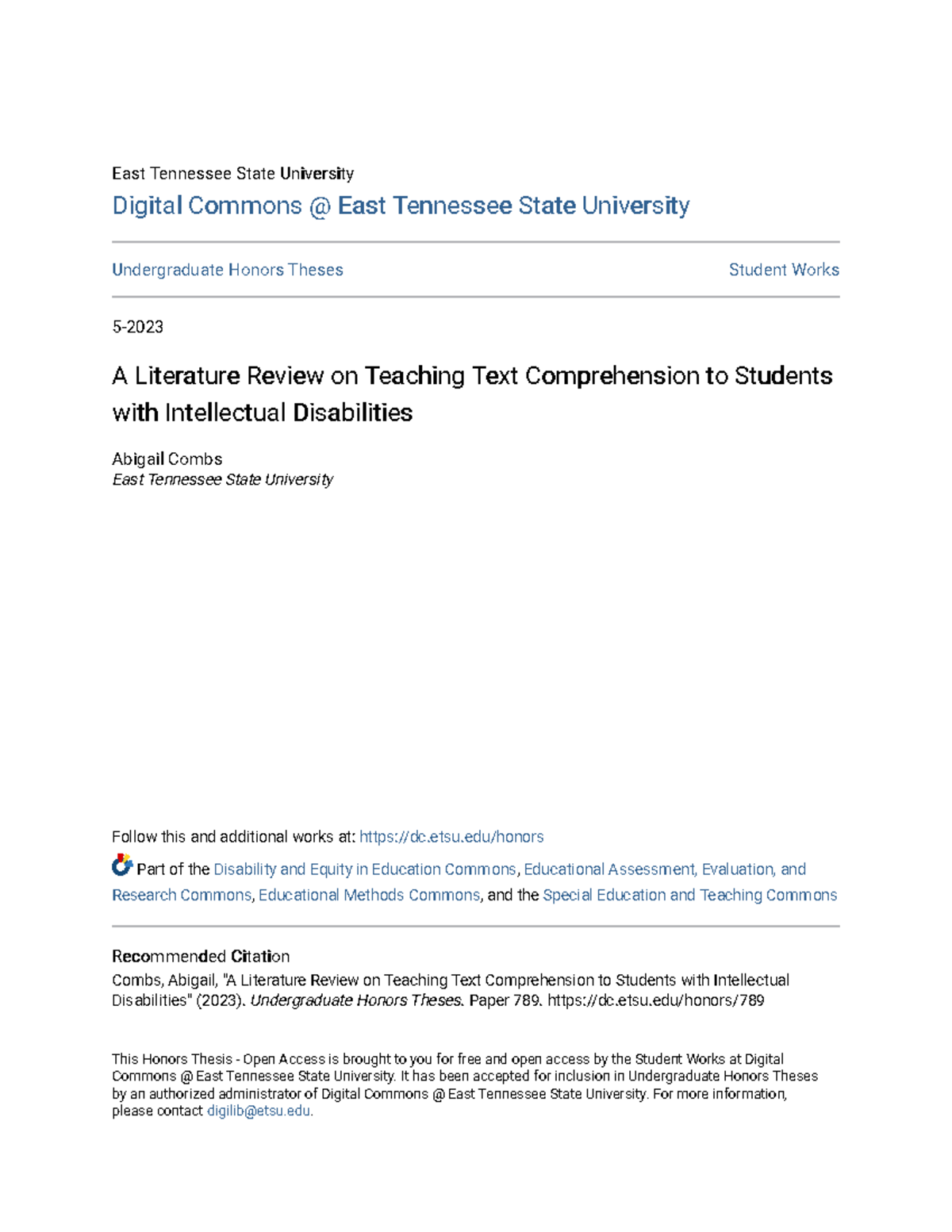 A Literature Review on Teaching Text Comprehension to Students wi ...