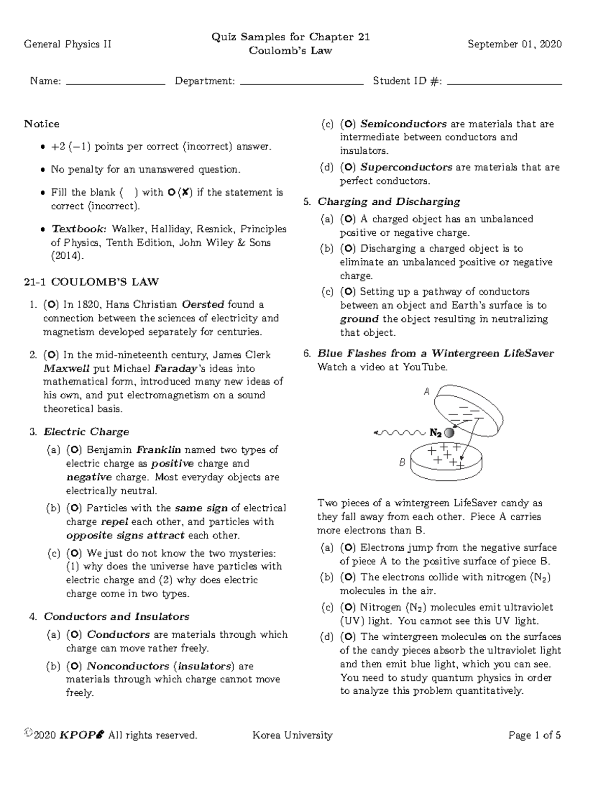 CH 21 Exercise 2020 General Physics - Quiz Samples for Chapter 21 Law ...