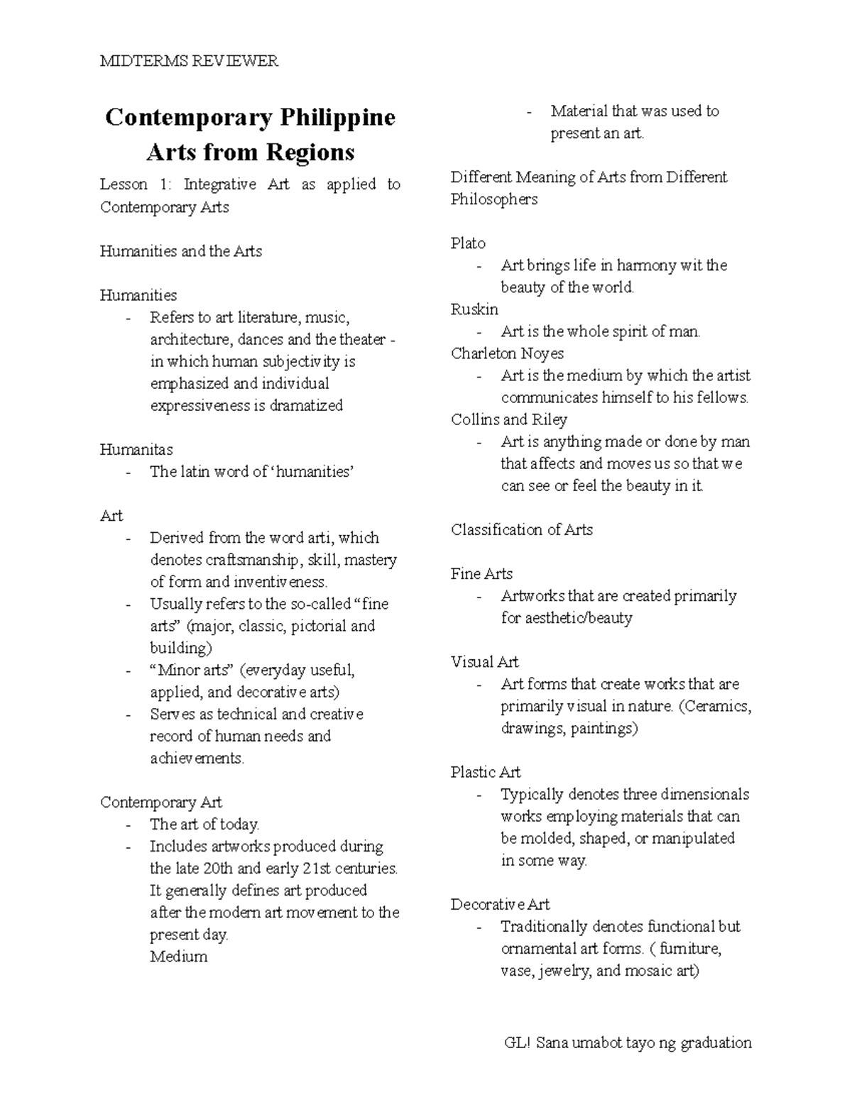 Midterms Reviewer - Contemporary Philippine Arts from Regions Lesson 1 ...