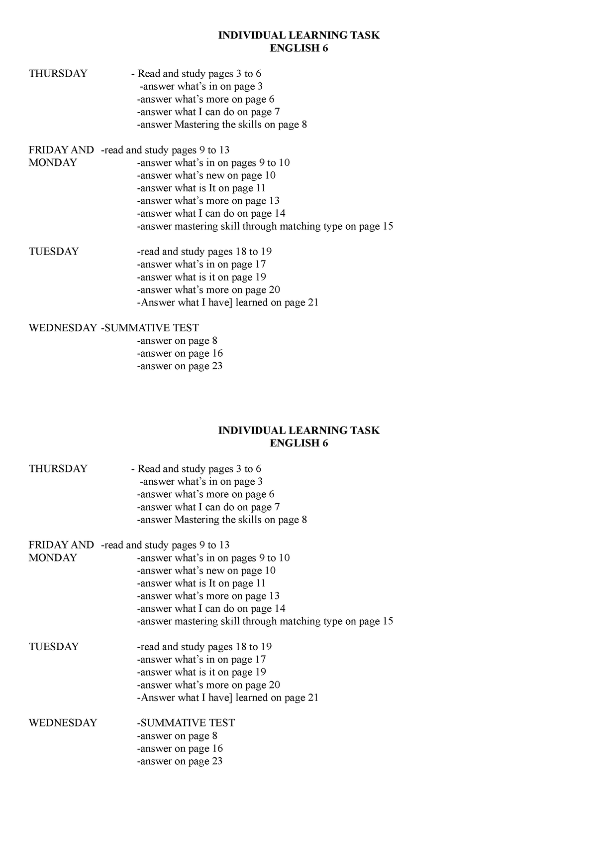 Home-daily-task - ADDITIONAL INFORMATION - INDIVIDUAL LEARNING TASK ...