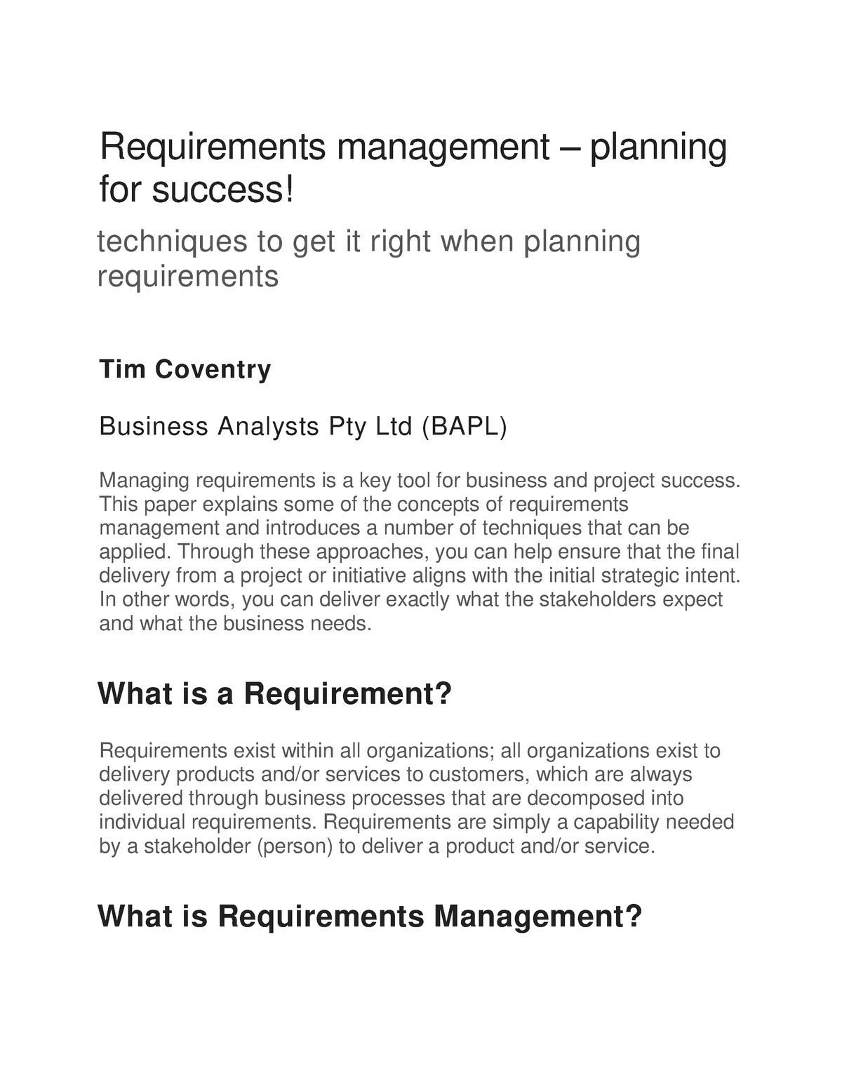 R3.1 - Requirements Management - Requirements Management – Planning For ...