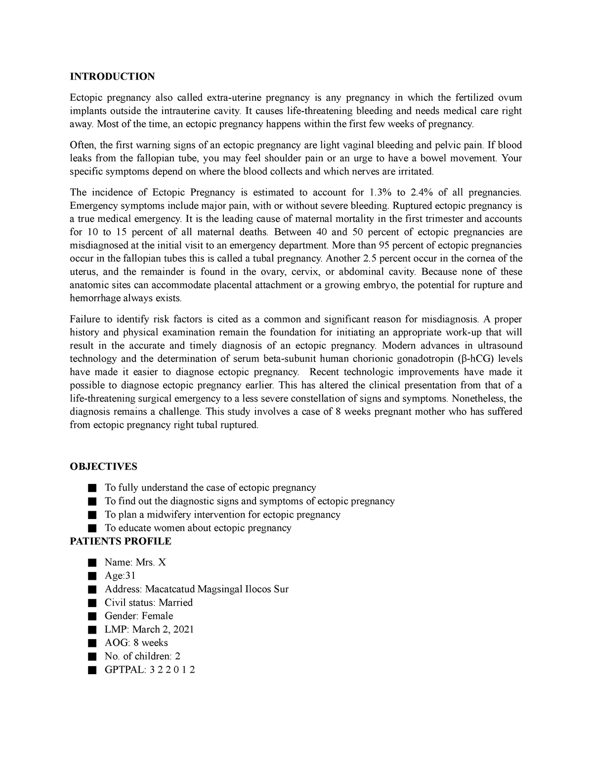 case study on ectopic pregnancy