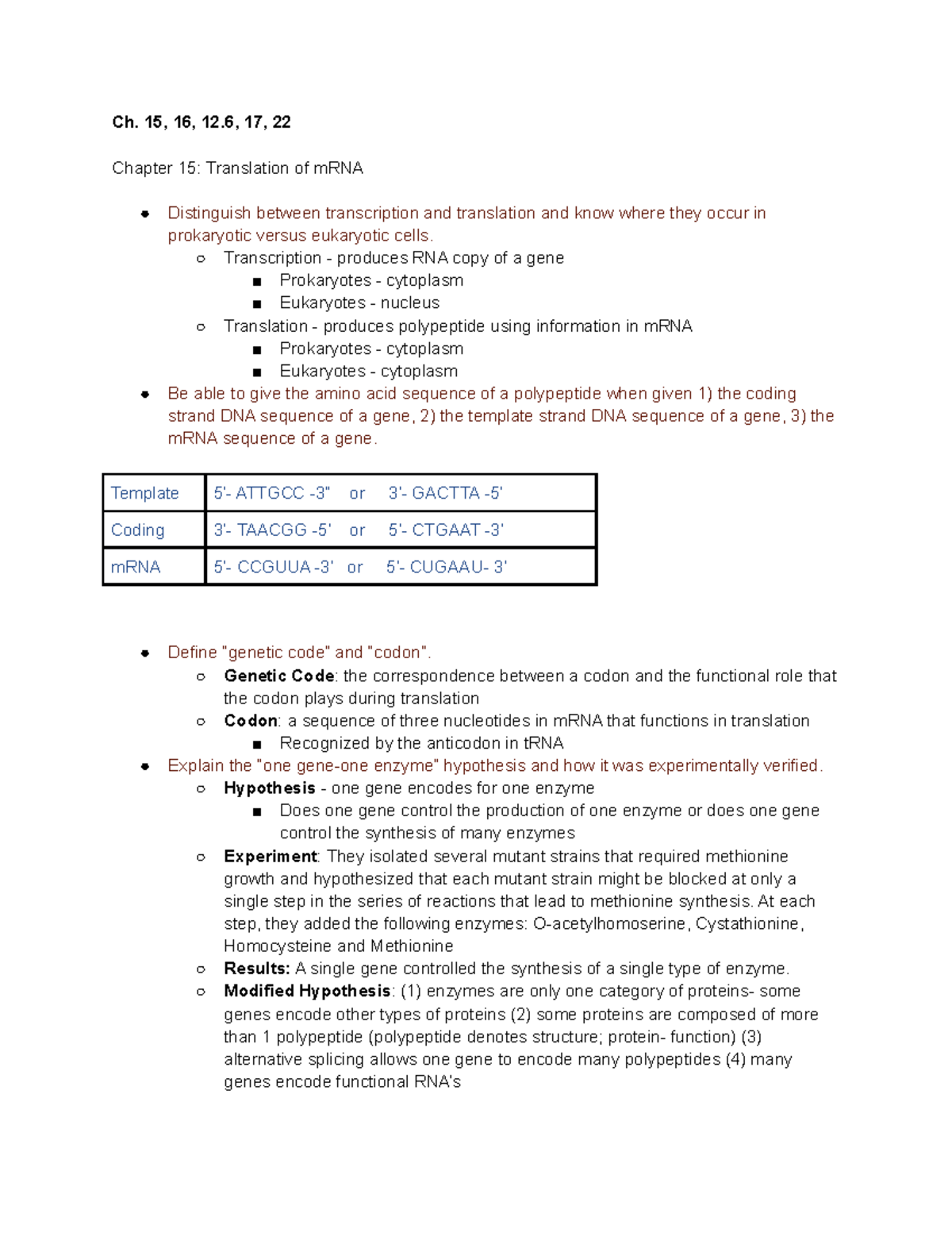 Genetics Exam 4 Studyguide - Ch. 15, 16, 12, 17, 22 Chapter 15 ...