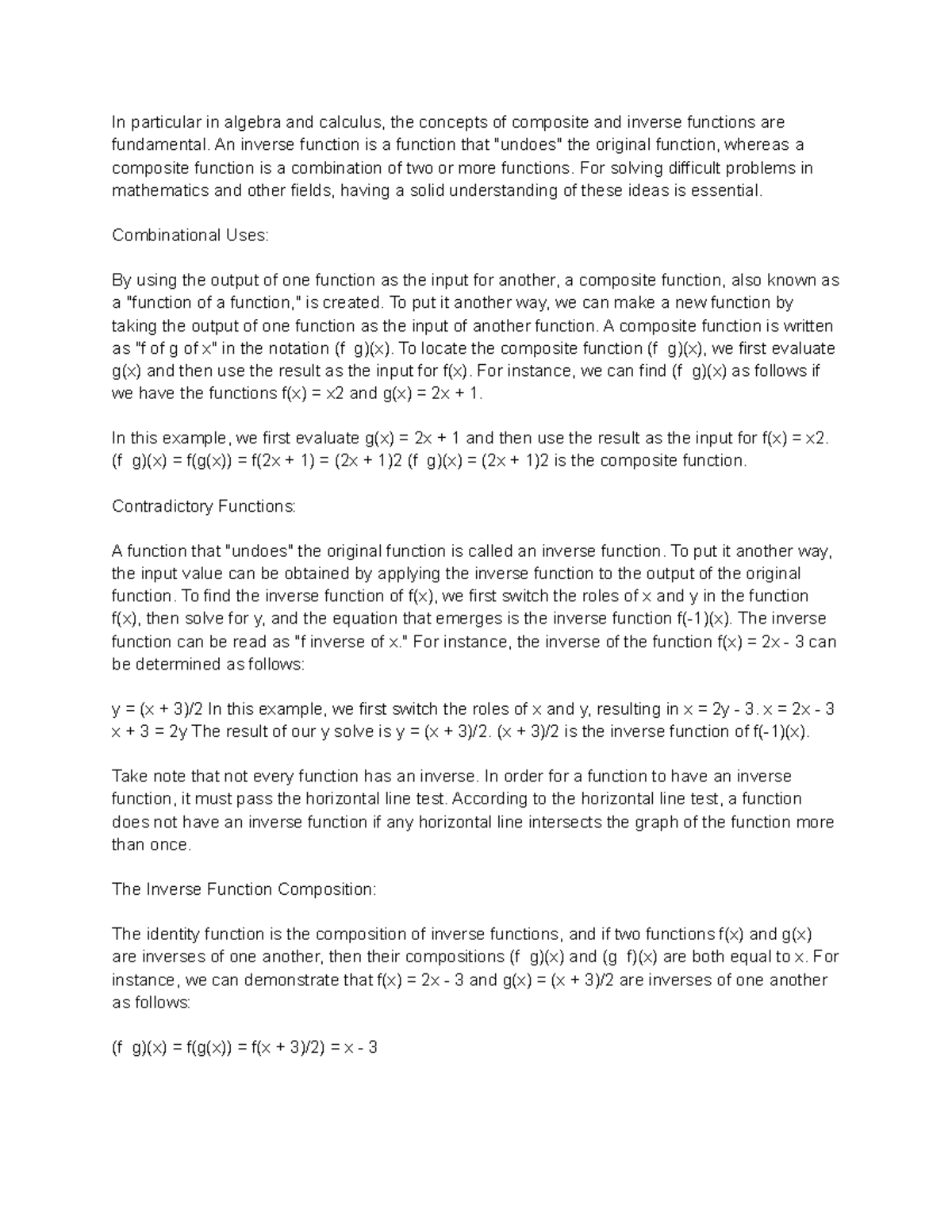 Composite and inverse functions notes - In particular in algebra and ...