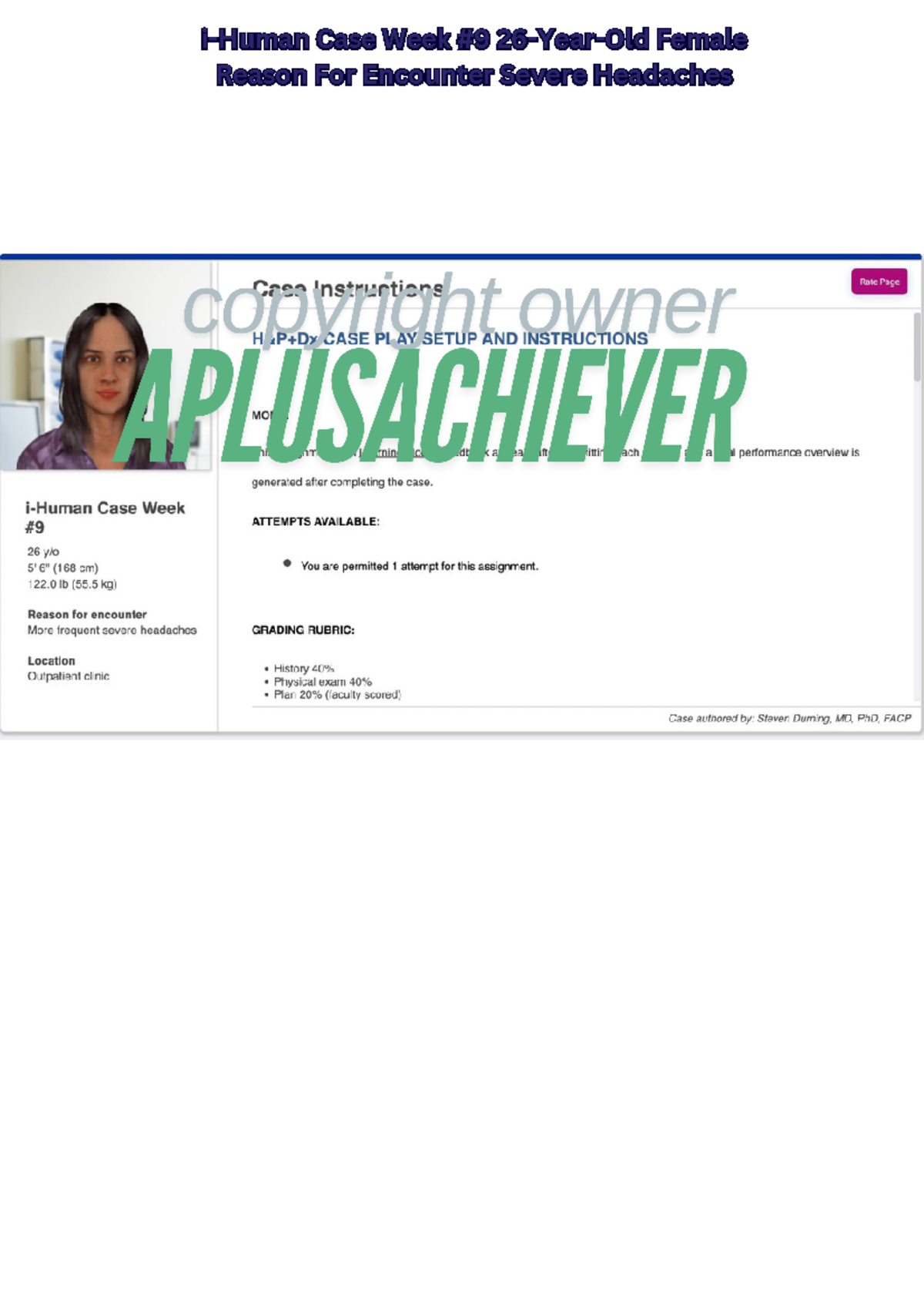 IHuman Case Week 9 26YearOld Female Reason for Encounter More