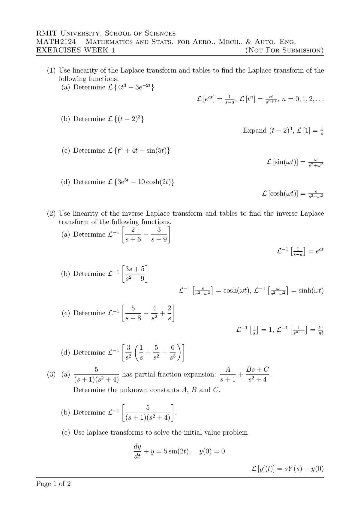 Exercises WK 1-1 - Class problems - RMIT University, School of Sciences ...