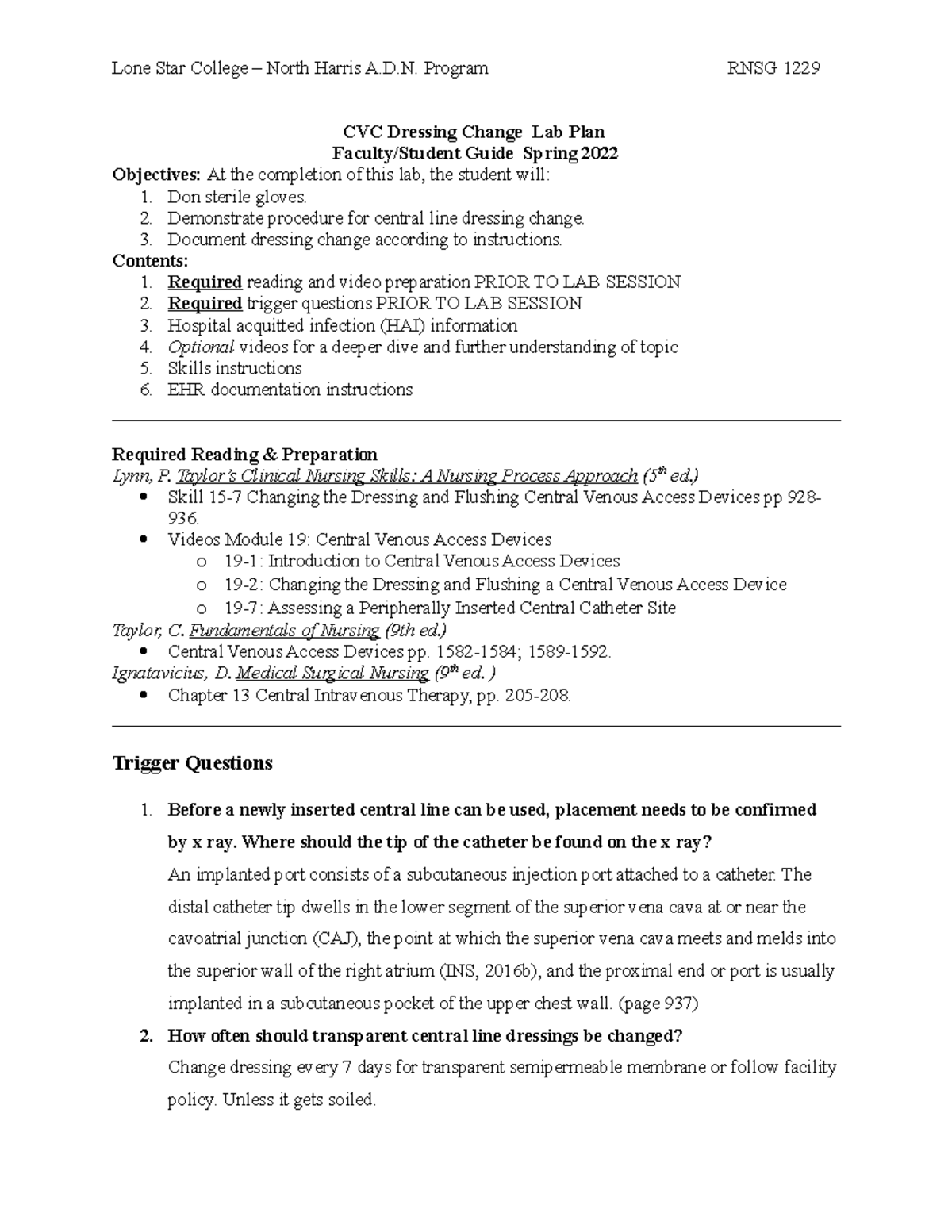 CVC Dressing Change Lab Plan N2 20221 CVC Dressing Change Lab Plan