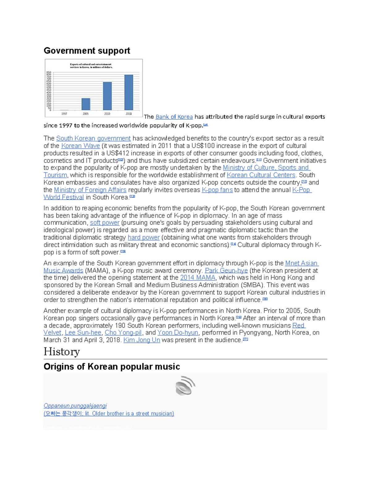 1 - An article about KPOP. - Government support The Bank of Korea has ...