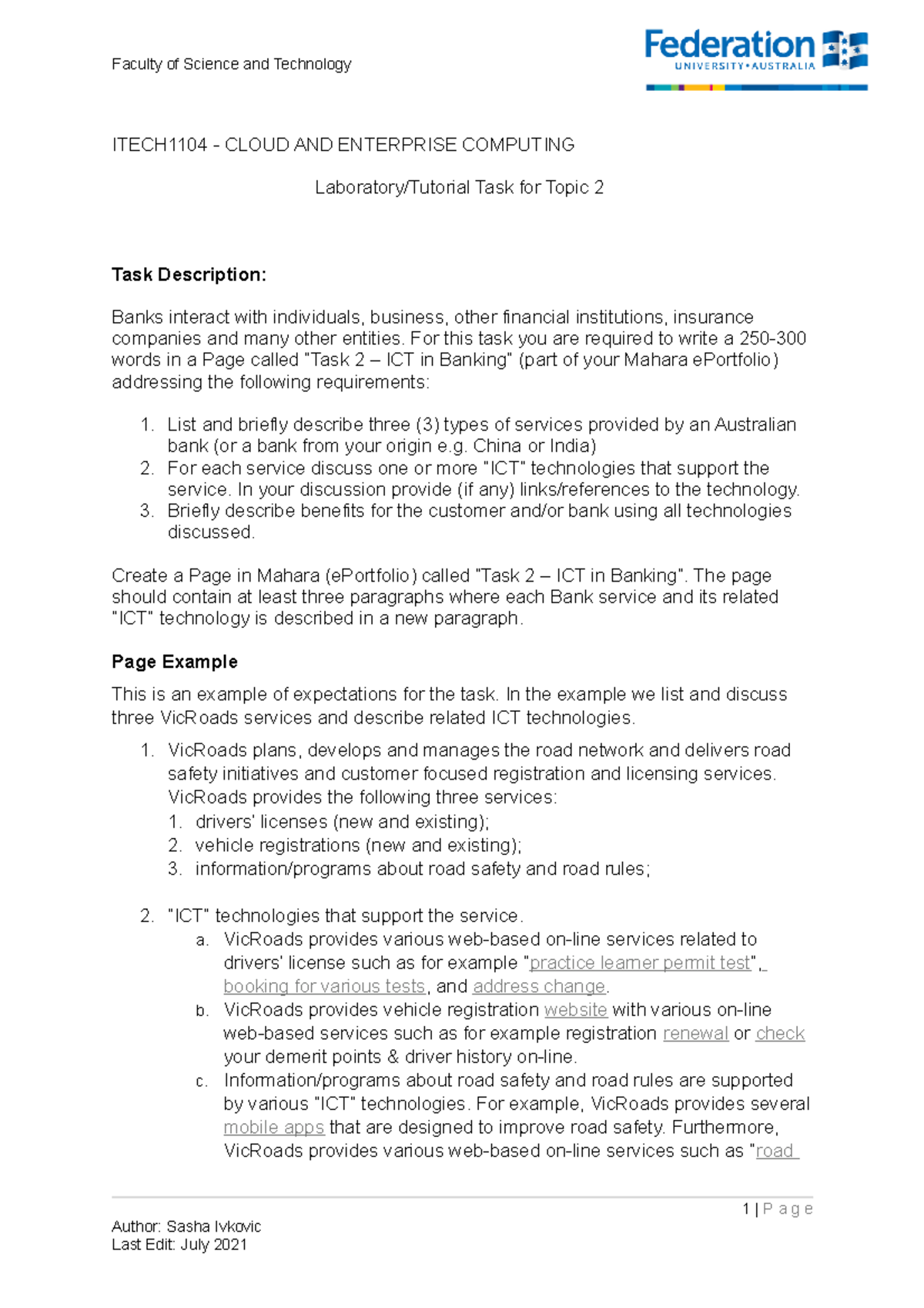 Lab Tut for Topic 2 - Assignments - Faculty of Science and Technology ...