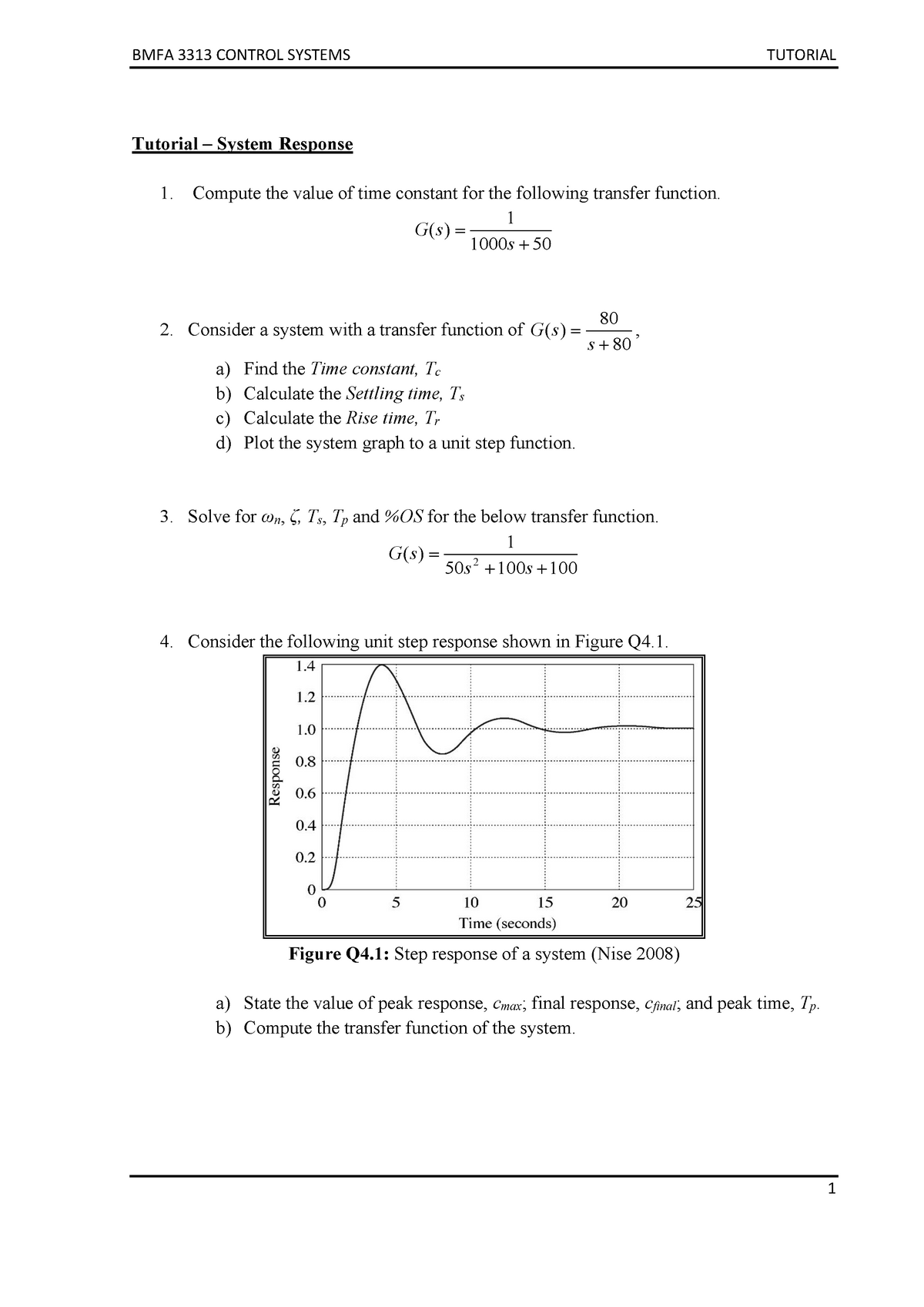 Tutorial 5 System Response - Tutorial – System Response Compute the ...