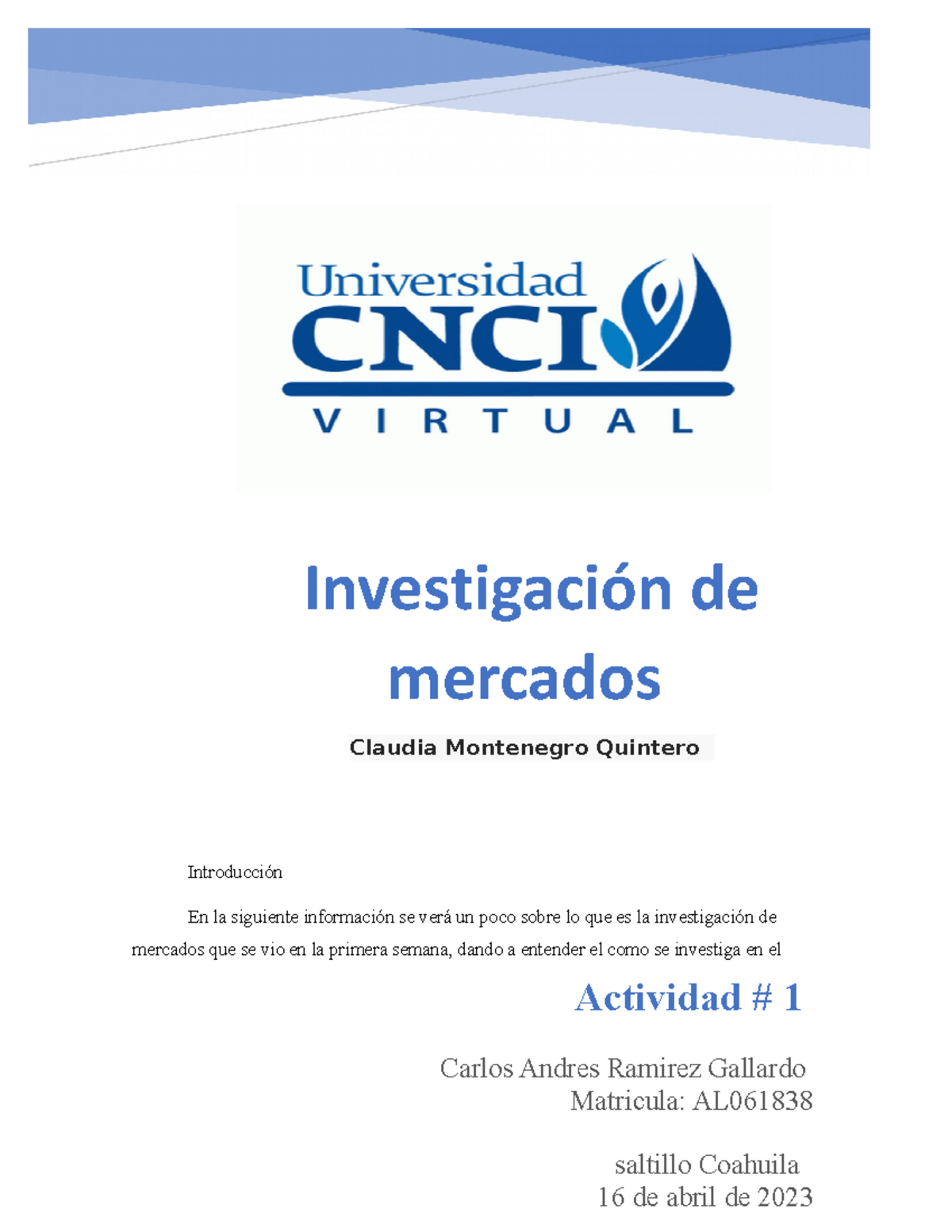 Actividad 1 Investigacion De Mercados - Introducción En La Siguiente ...