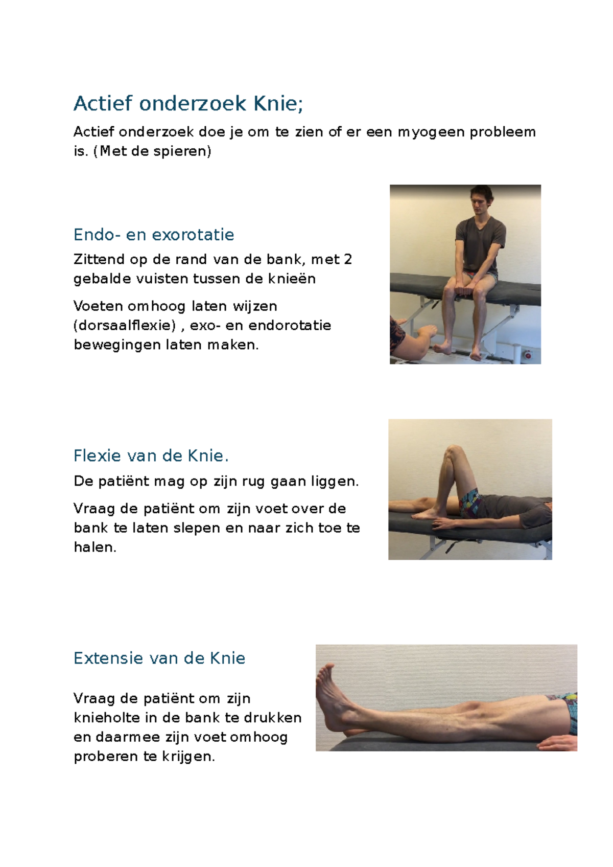 Stappen Plan Knie Onderzoek - Actief onderzoek Knie; Actief onderzoek ...