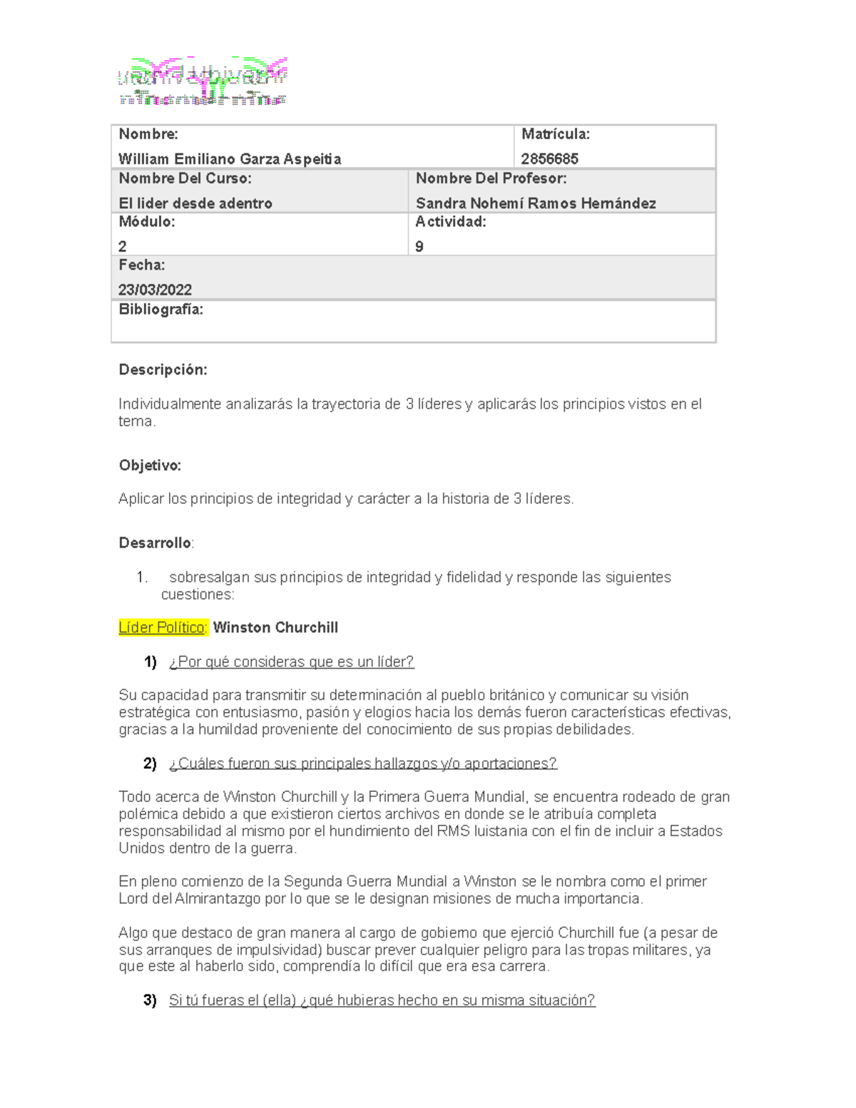 Actividad 9 EL Lider Desde Adentro - Nombre: William Emiliano Garza ...