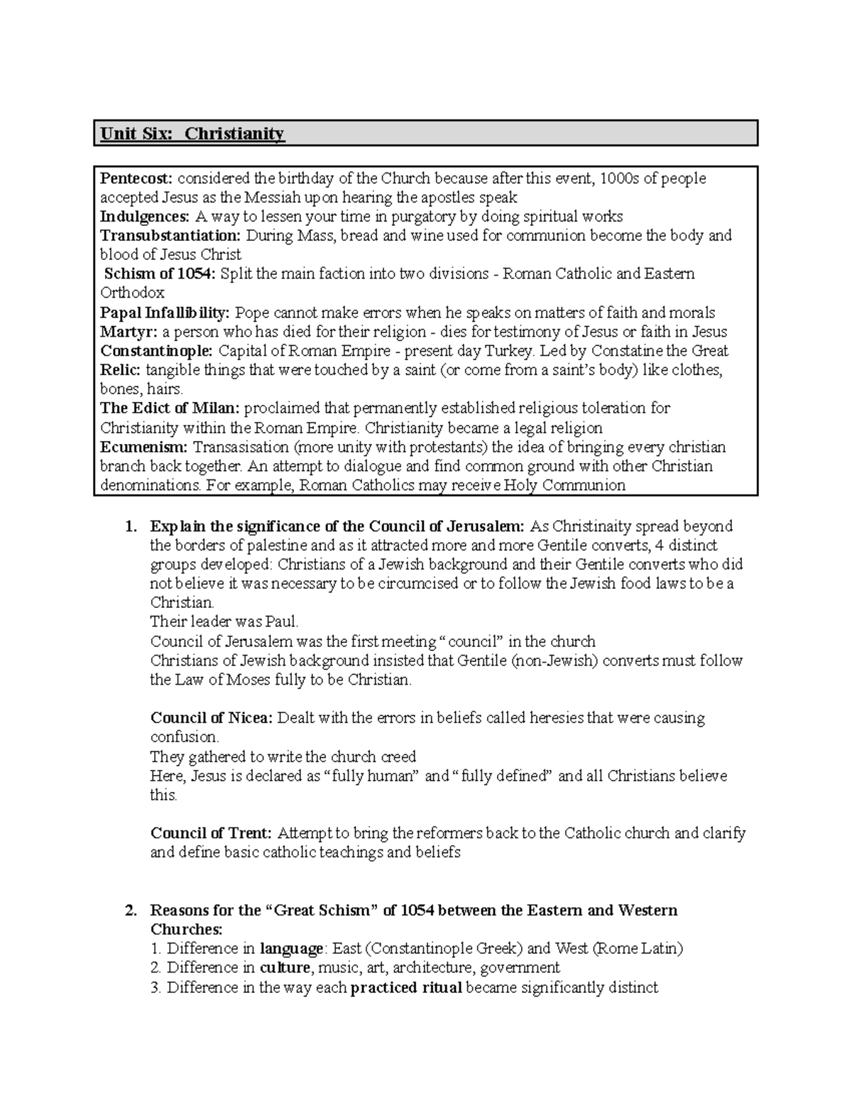 Study Notes on Christianity (unit 7) - Unit Six: Christianity Pentecost ...