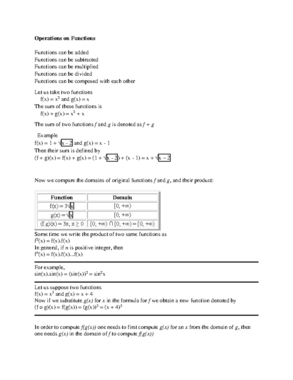 V1 - Operations On Functions - Operations on Functions Functions can be ...