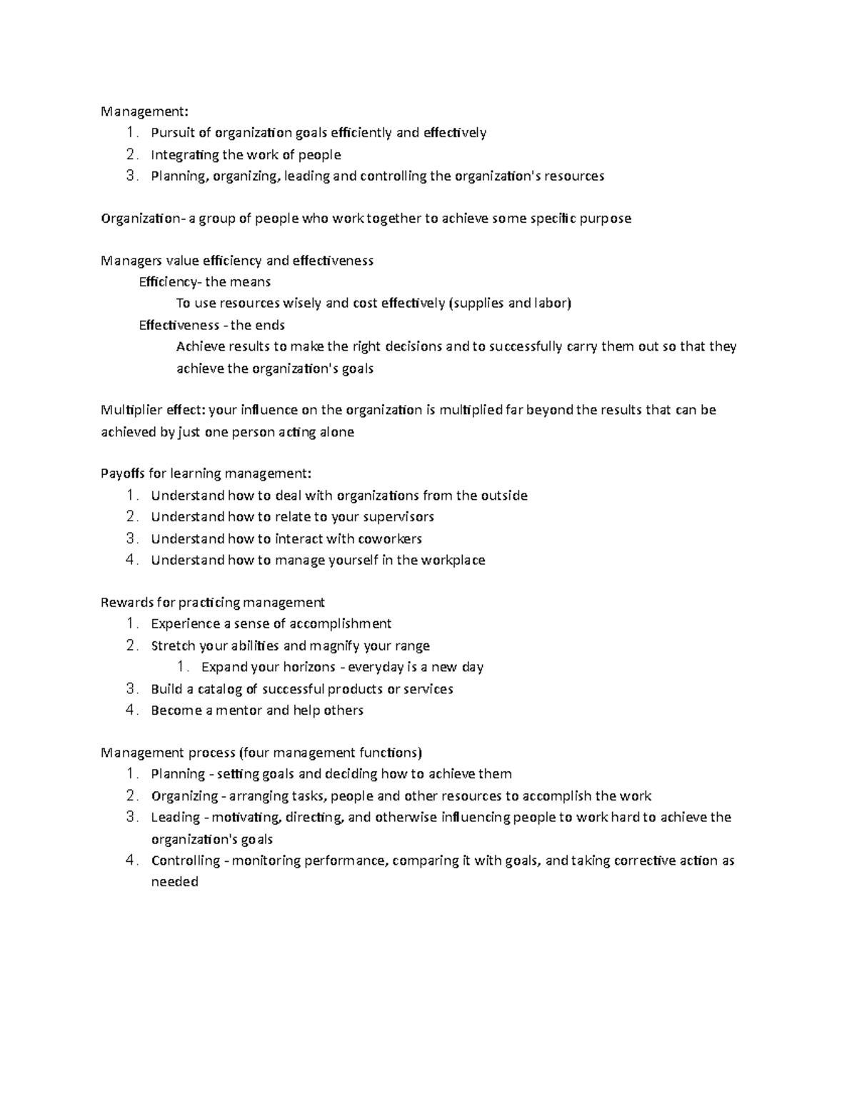 Chap 1 - Intro MGT - Management: 1. Pursuit of organization goals ...