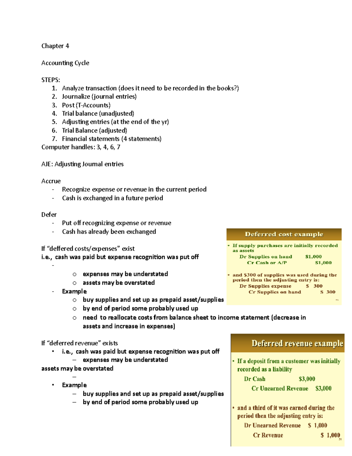 Chapter 4 - Lecture notes 4 - Chapter 4 Accouning Cycle STEPS: 1 ...