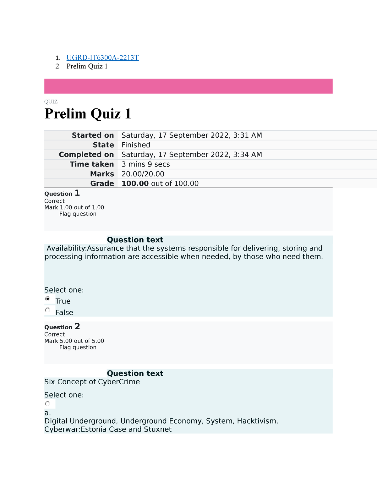 Information Assurance And Security 1 - Prelim Quiz 1 - 1. UGRD-IT6300A ...