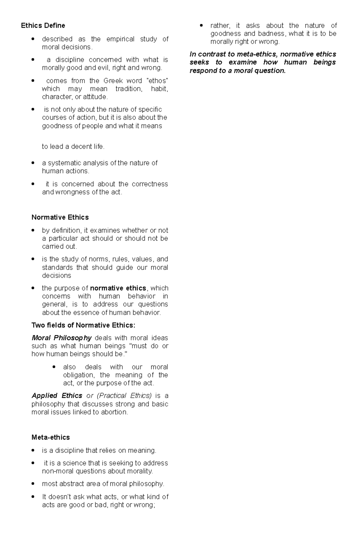 Ethics Define - definition - Ethics Define described as the empirical ...
