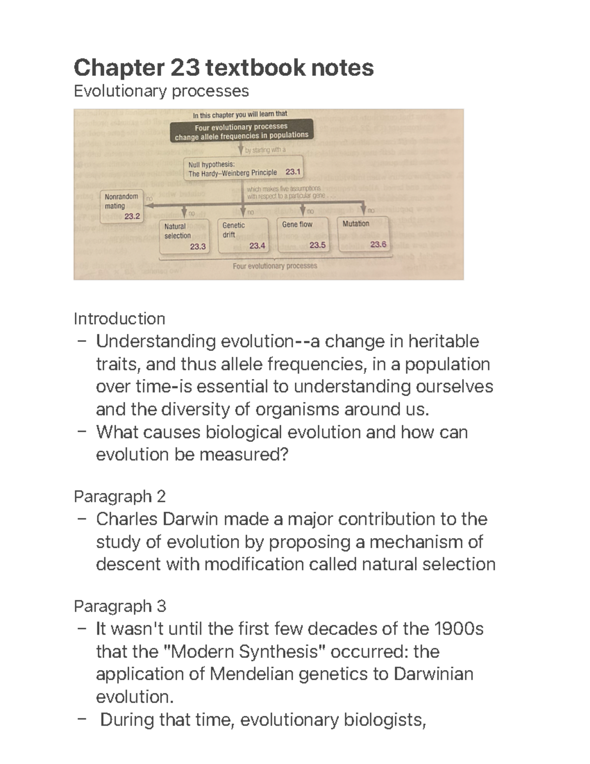 Chapter 23 textbook notes - Chapter 23 textbook notes Evolutionary ...