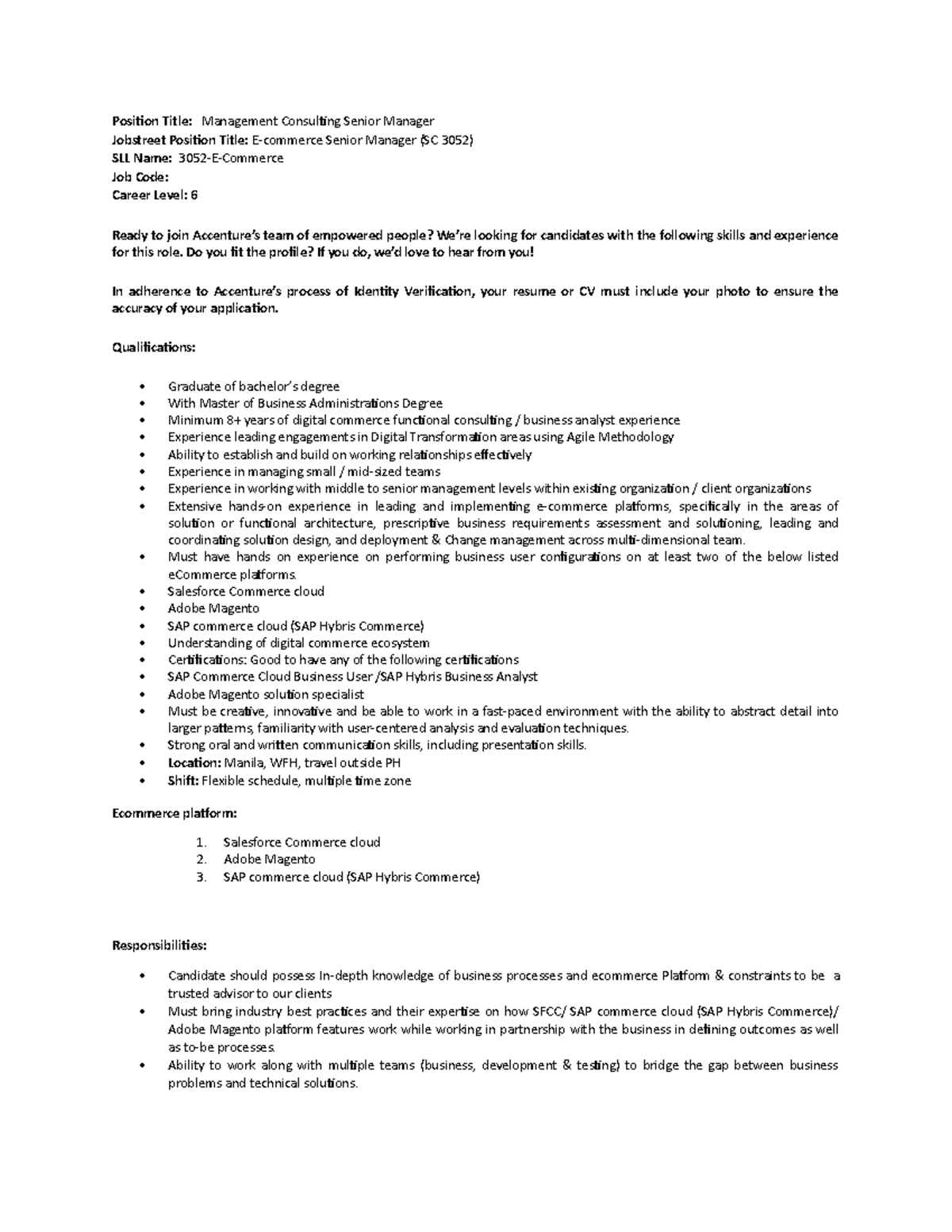 3052-E-Commerce - Job description - Position Title: Management ...