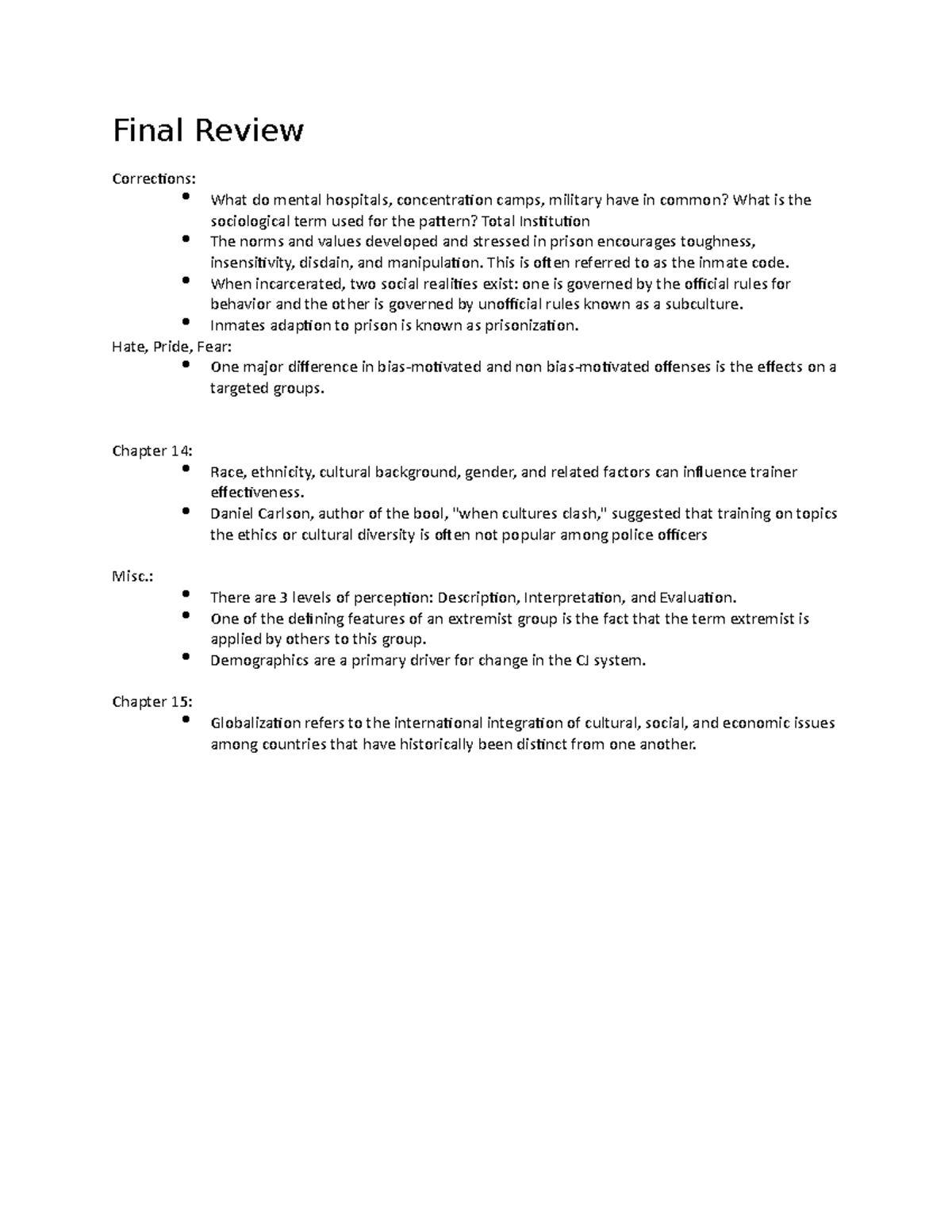 Final Exam Review - Final Review Correcions: What do mental hospitals ...
