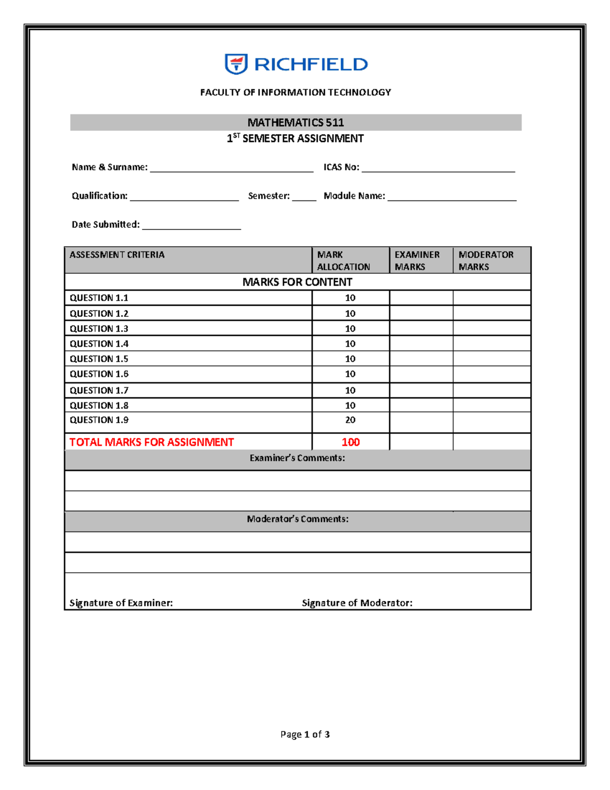 maths 511 assignment answers