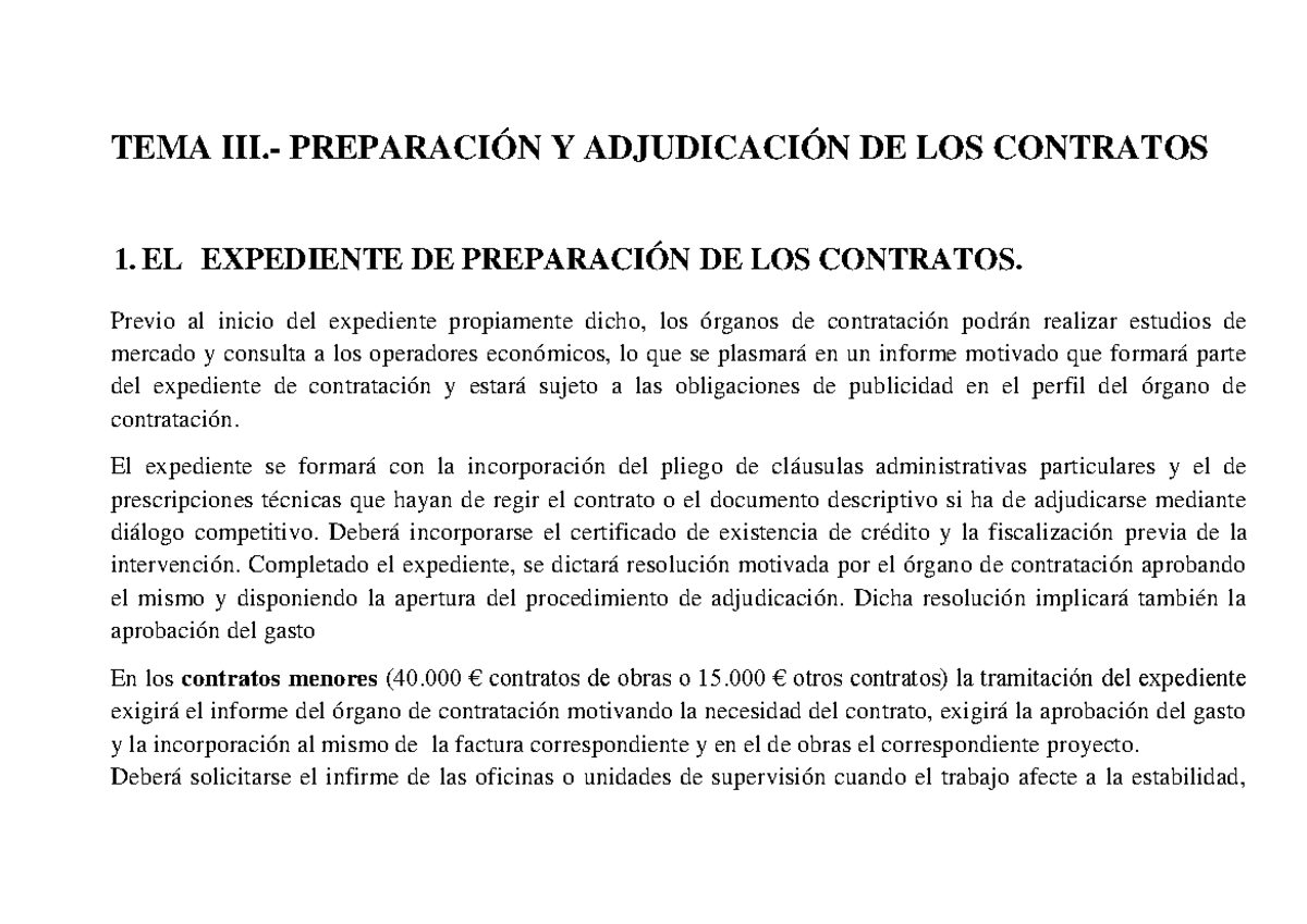 TUT - TEMA 3- Preparacion Y Adjudicacion DE LOS Contratos - TEMA III ...