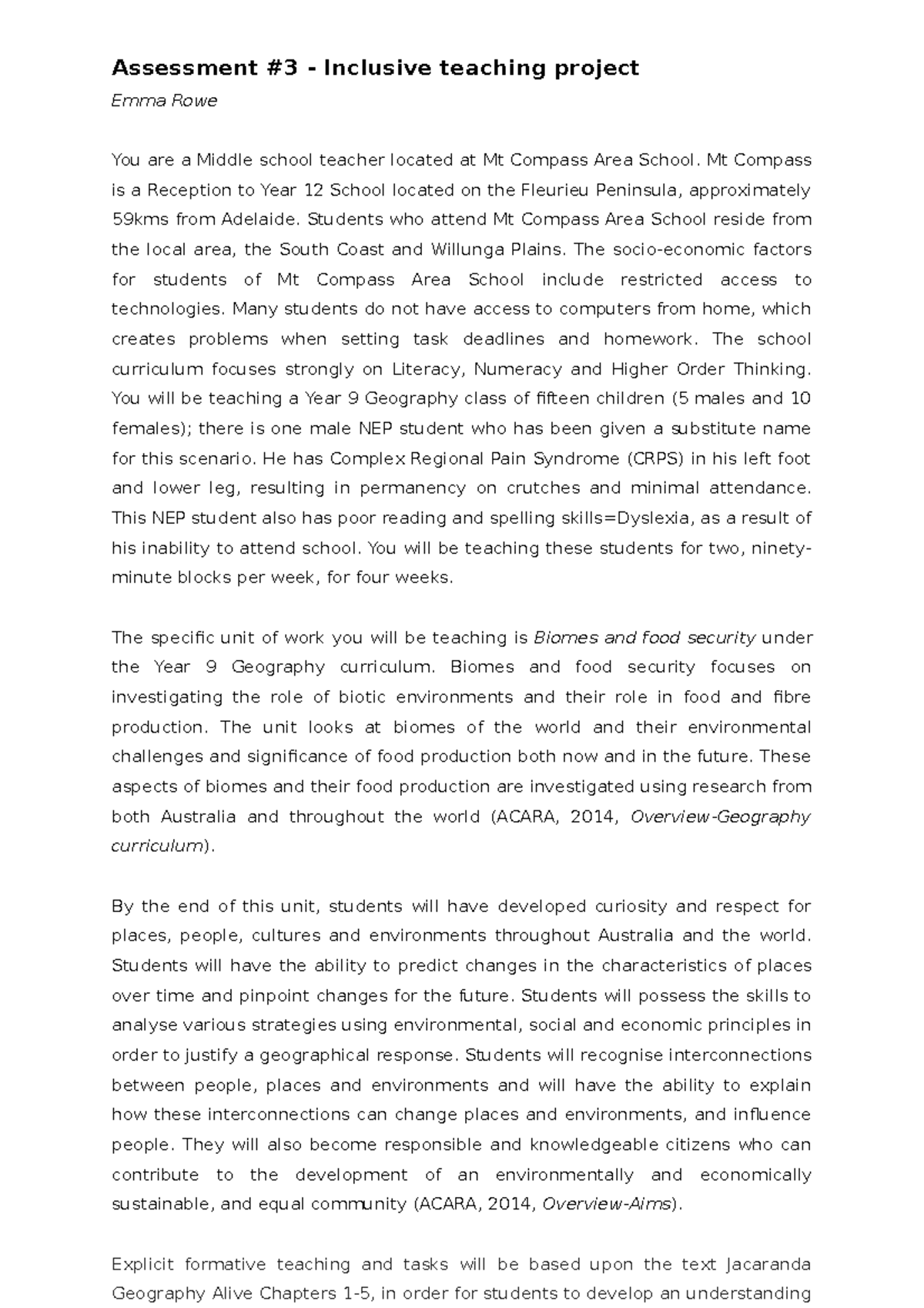 Seminar assignments - Inclusive approaches to diverse needs ...