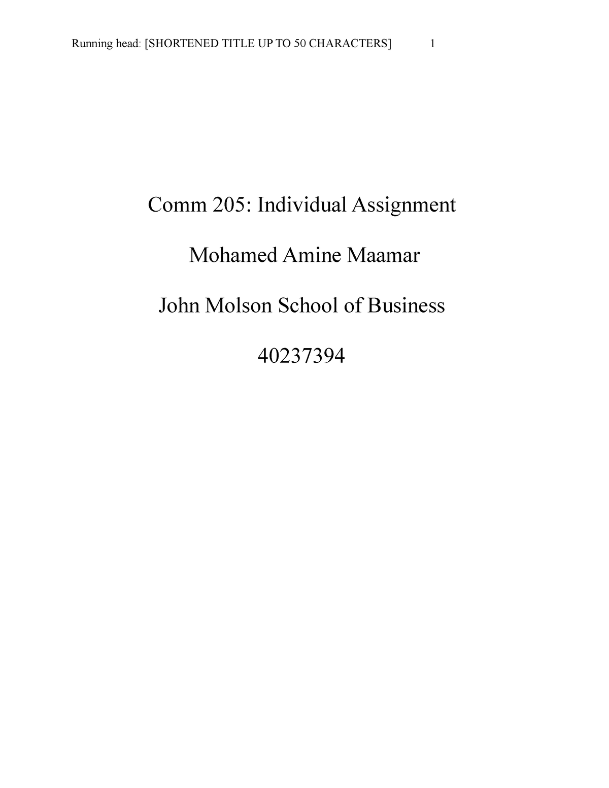 comm 205 individual assignment