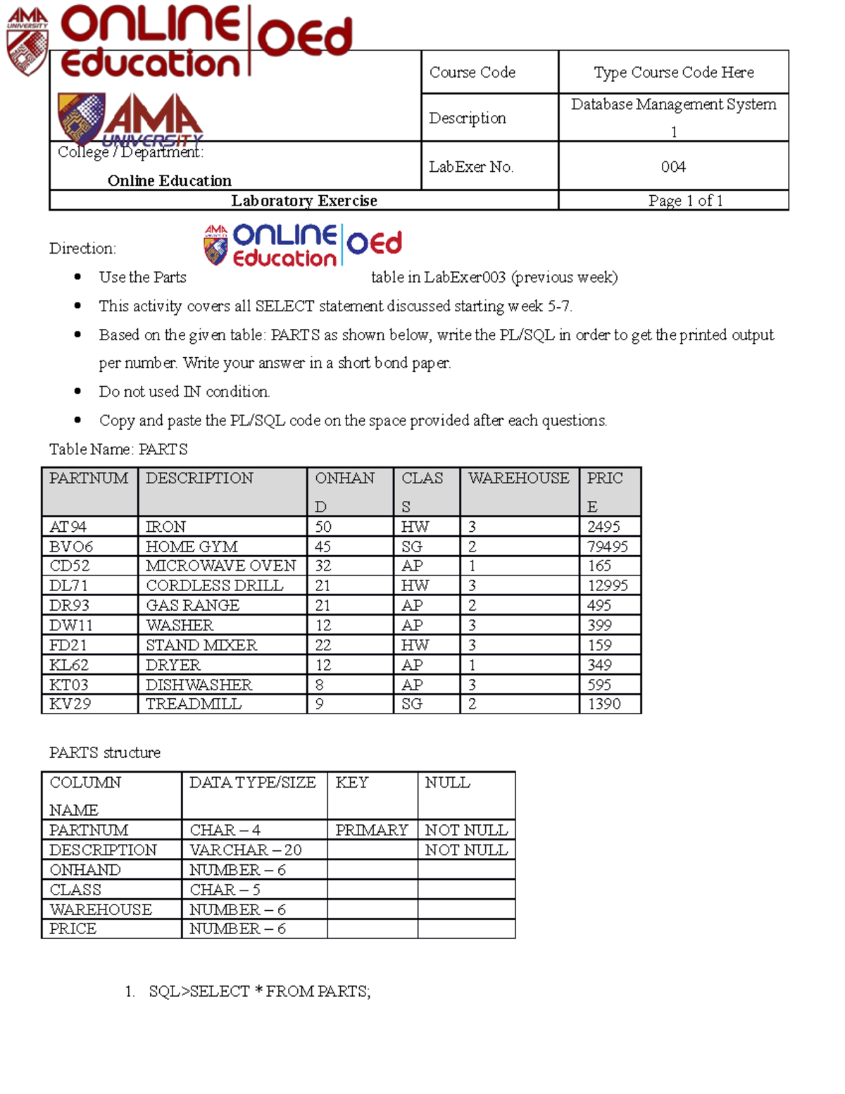 AMA IT6202 LAB 004 - Course Code Type Course Code Here Description ...