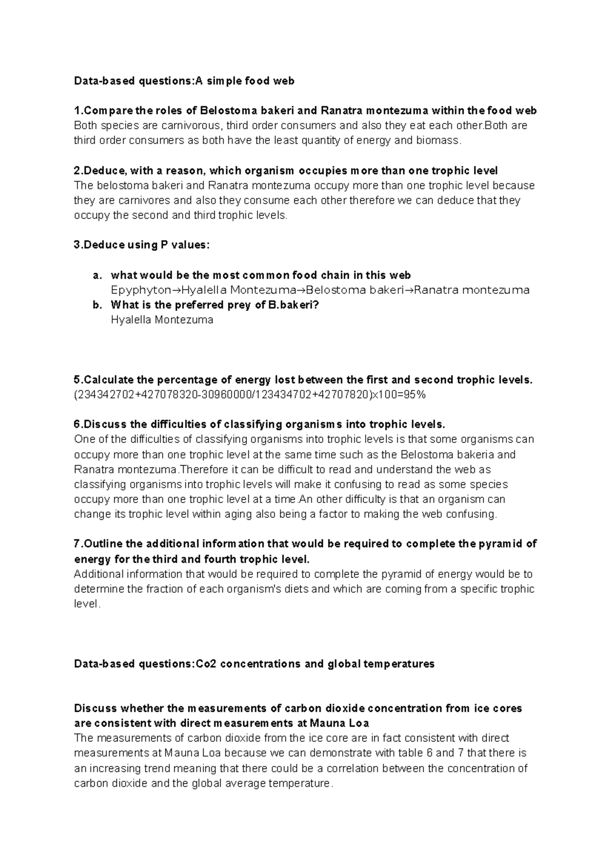 Biology CW - notes - Data-based questions:A simple food web 1 the roles ...