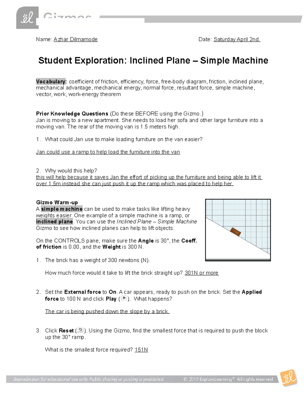 research paper about inclined plane