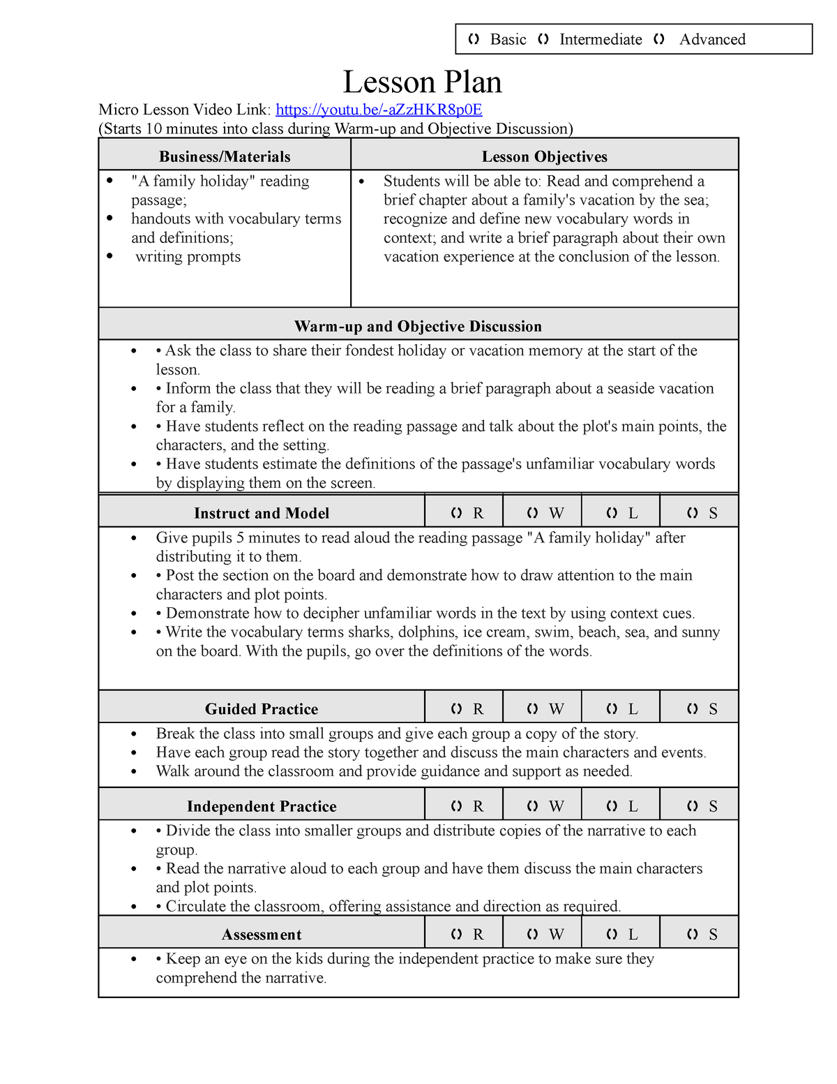 1 Reading - Writing Lesson Plan with Technology - Long - Lesson Plan ...