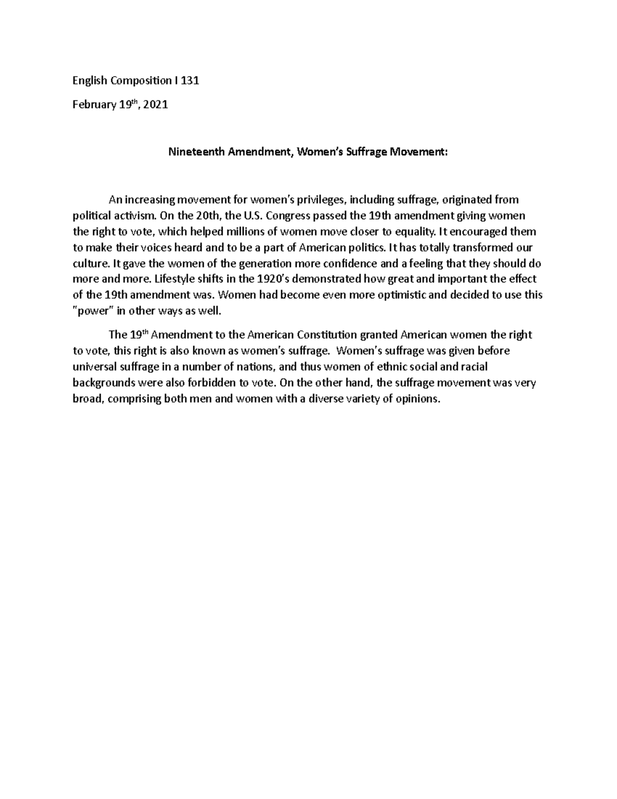 Document 8 - Nineteenth amendment, women's suffrage movement - English ...