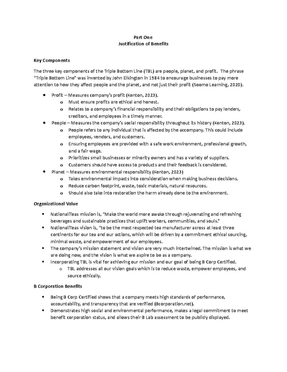 Final Project - Part One Justification of Benefits Key Components The ...