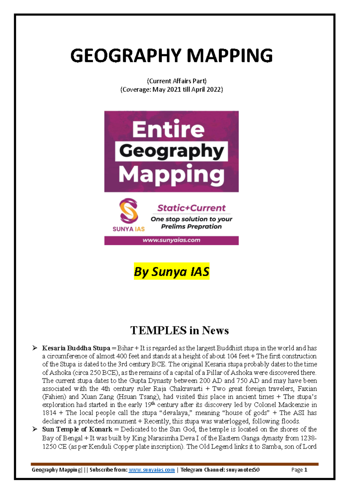 Temples in News Sunya IAS GEOGRAPHY MAPPING (Current Affairs Part