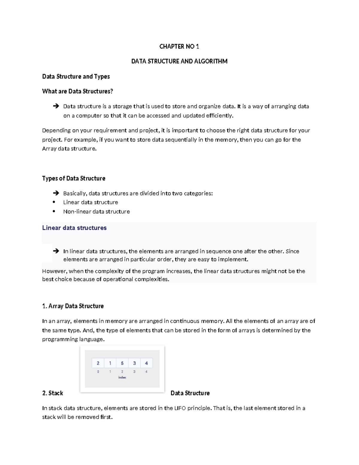 Data structure ch 1 notes - CHAPTER NO 1 DATA STRUCTURE AND ALGORITHM ...