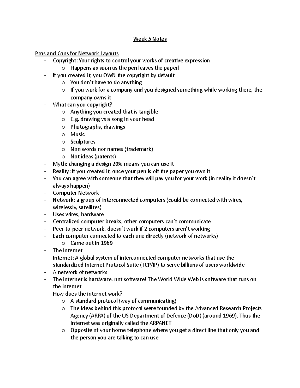 Pros and Cons for Network Layouts - Week 5 Notes Pros and Cons for ...