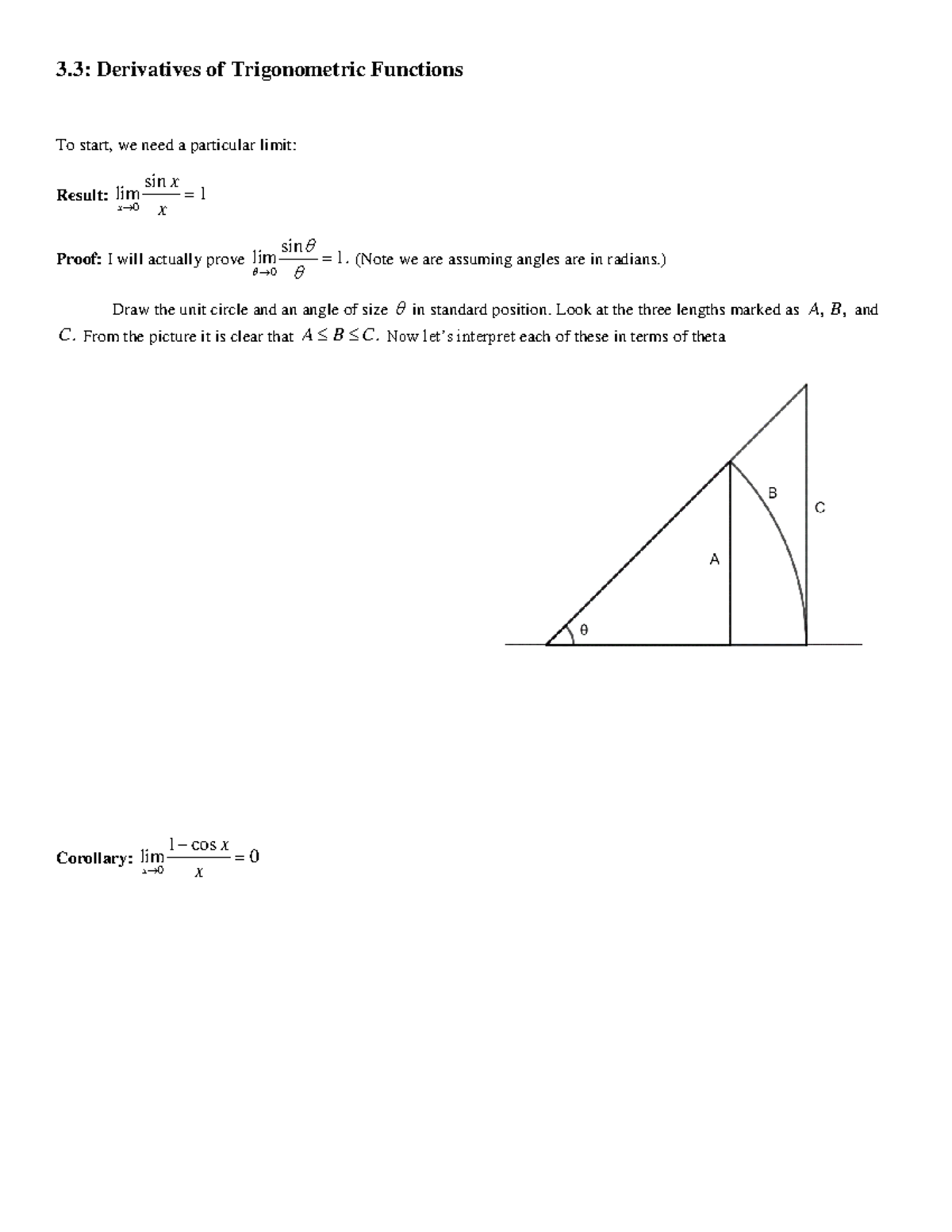 3.3 notes w/o keys - 3: Derivatives of Trigonometric Functions To start ...