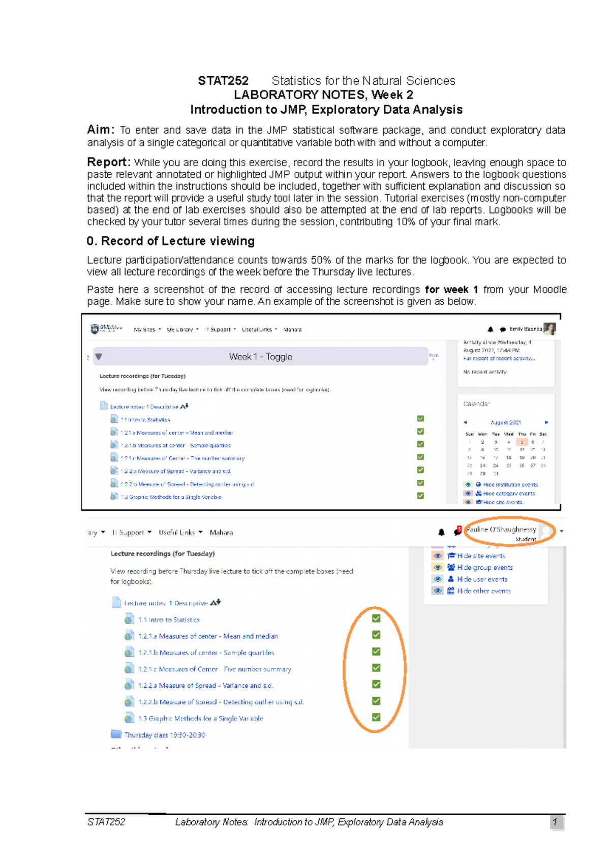 Logbook Week 2 STATS252 - STAT252 Statistics for the Natural Sciences LABORATORY NOTES, Week 2 ...