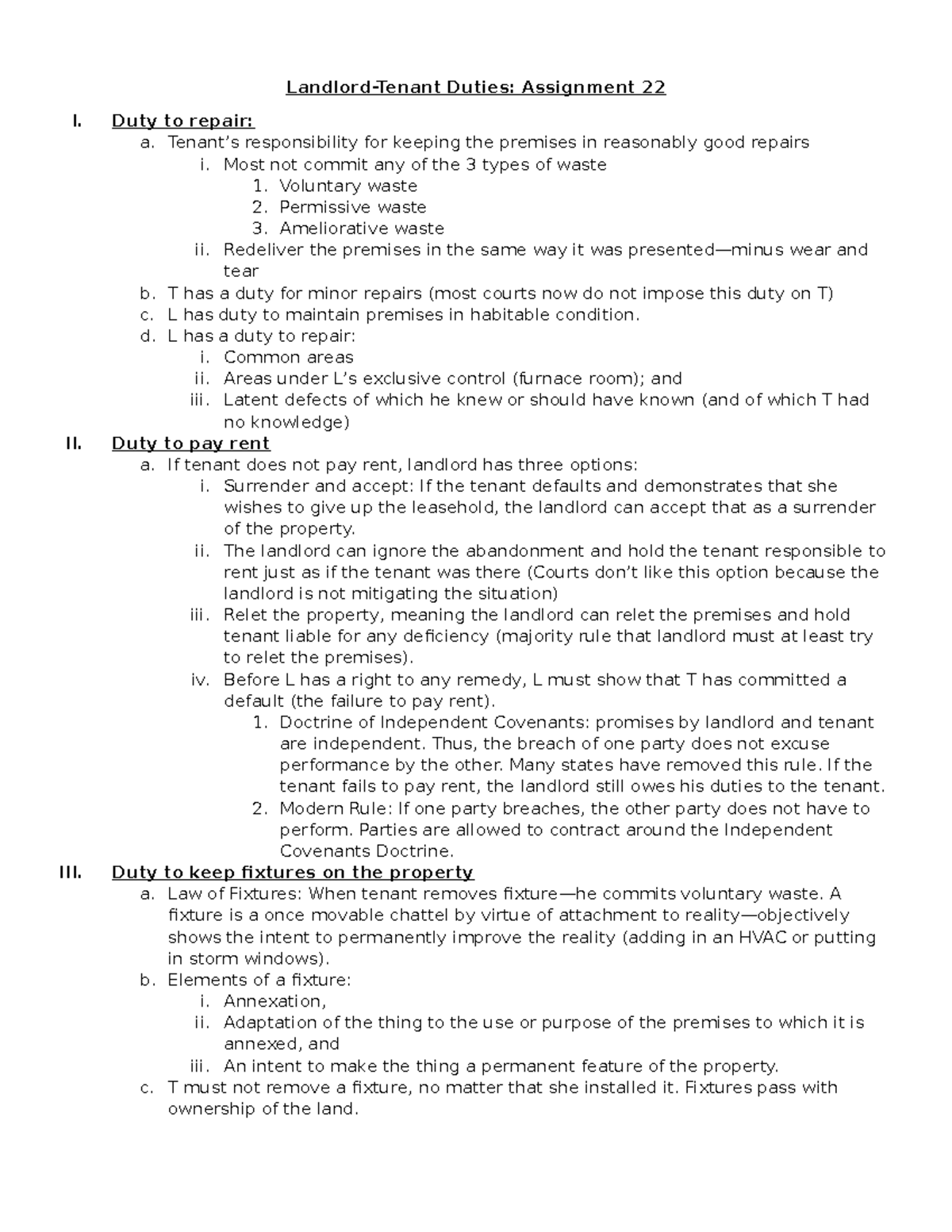 LandlordTenant Rights Assignment 22 LandlordTenant Duties